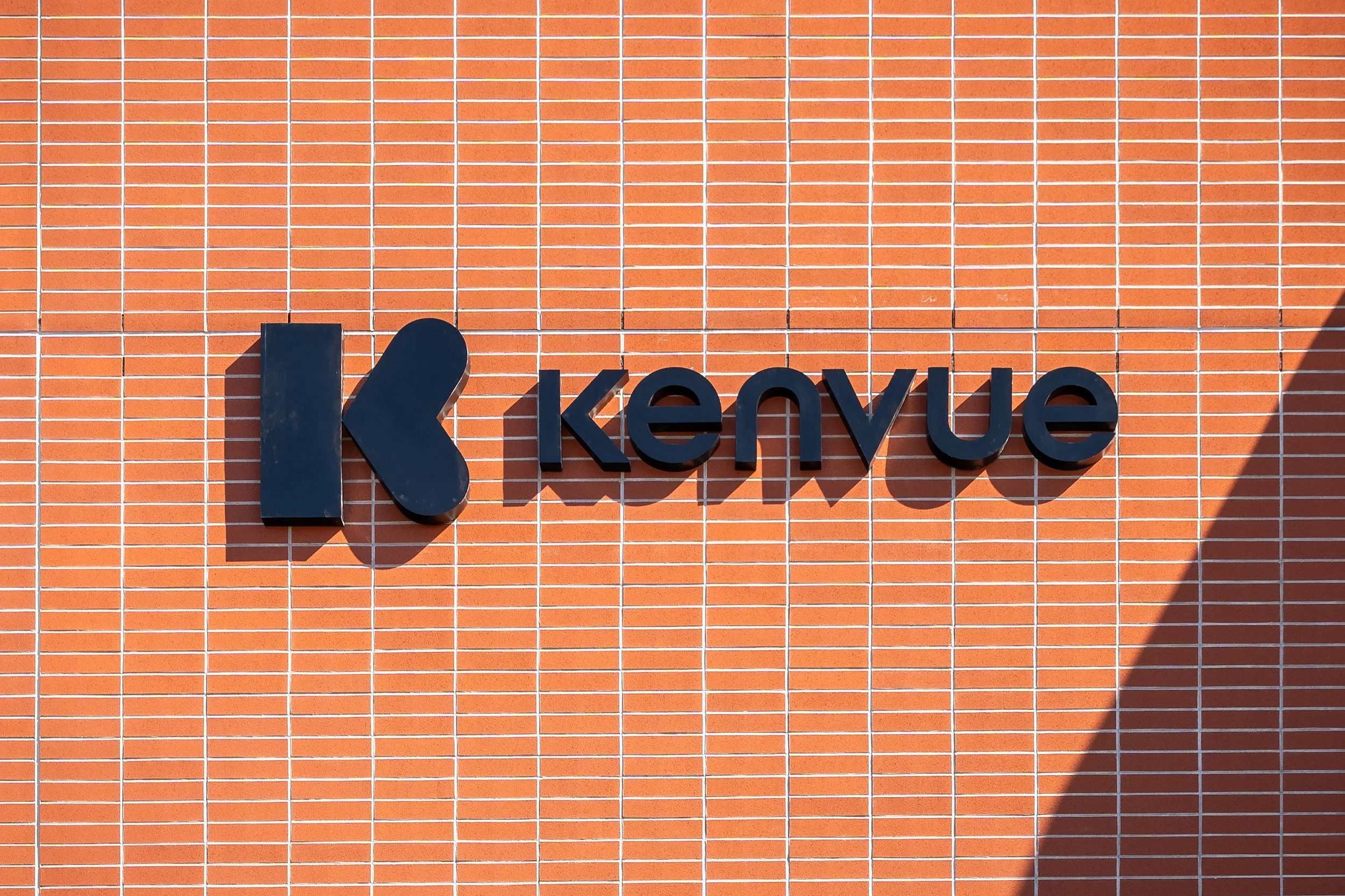 Close-up of a brick wall with the word "kevive" in black letters attached to it.