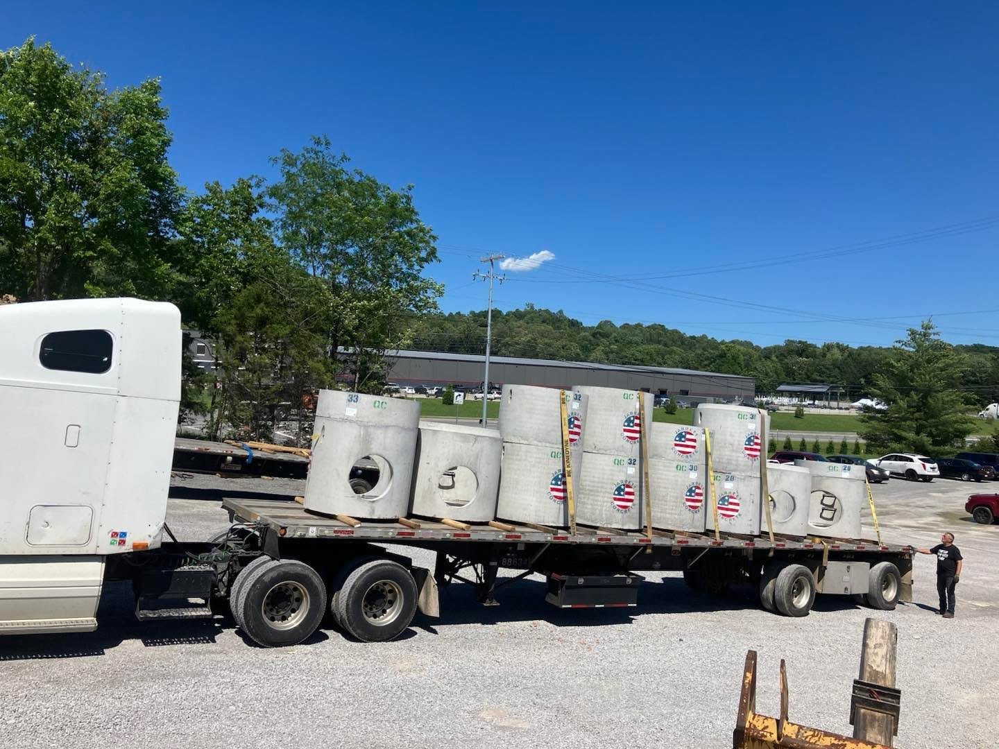 Another load on the road!
From our yard to your jobsite, Jarrett Concrete is proud to deliver high-quality precast structures&mdash;on time, every time. Whether it&rsquo;s custom vaults, manholes, or headwalls, our team is committed to making your pr