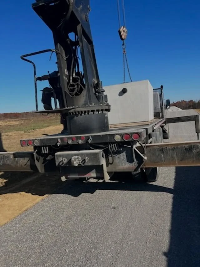 Another day, another delivery in motion. 💪
Here we&rsquo;re unloading a precast concrete tank straight off the truck, using the boom to set it exactly where it needs to go. Precision, teamwork, and the right equipment &mdash; that&rsquo;s how we get