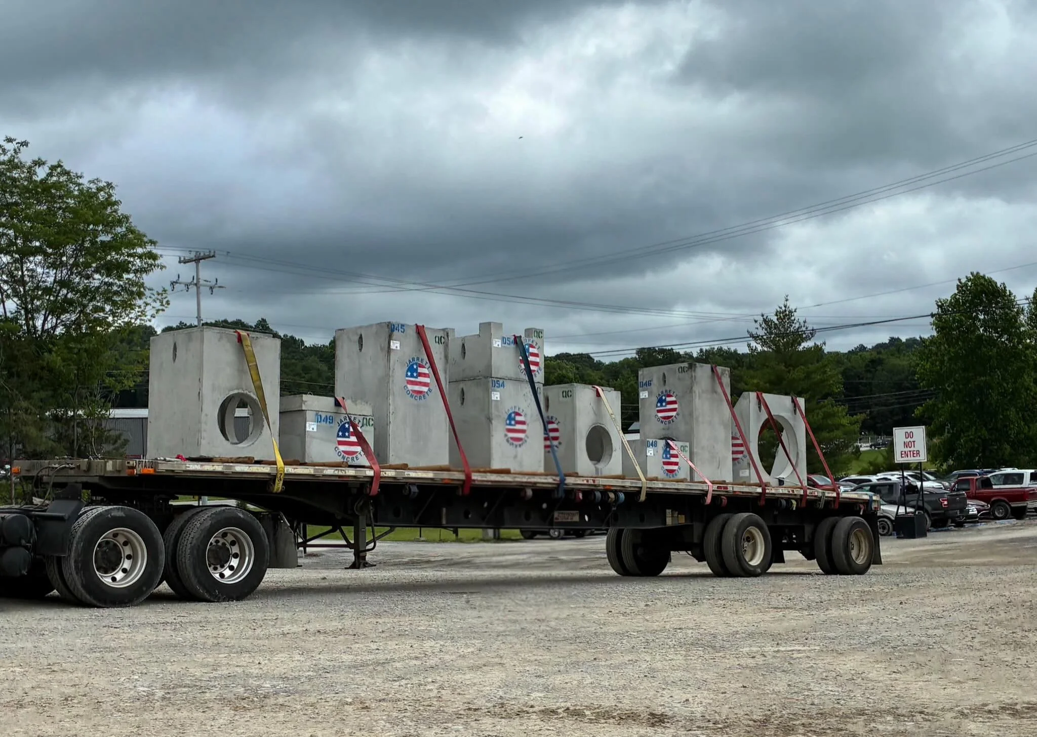 Storm clouds overhead. Solid work underneath. That&rsquo;s the standard. ⚡🏗️ From the yard to the jobsite &mdash; quality concrete products moving every day.

#jarrettstrong #builttolast #precastconcrete #concretelife