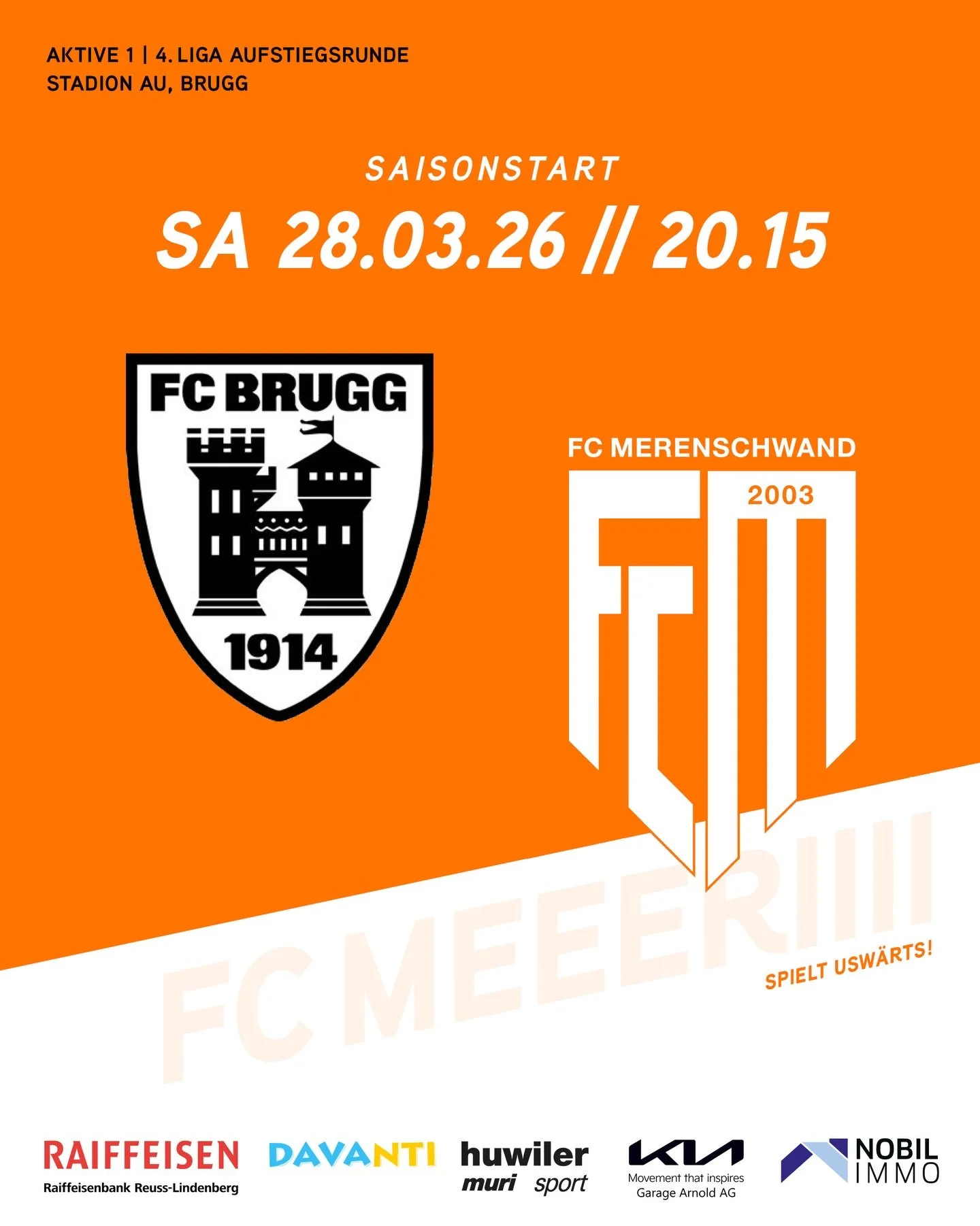 SAISONSTART🔥
Unsere erste Mannschaft trifft heute Abend ausw&auml;rts auf den FC Brugg 2, Spielbeginn ist um 20.15 Uhr.
Gelingt dem Fanionteam der Start in die Aufstiegsrunde? Wir w&uuml;nschen viel Erfolg! Come on, Boys! 🧡🤍
#fcmerenschwand #awayg