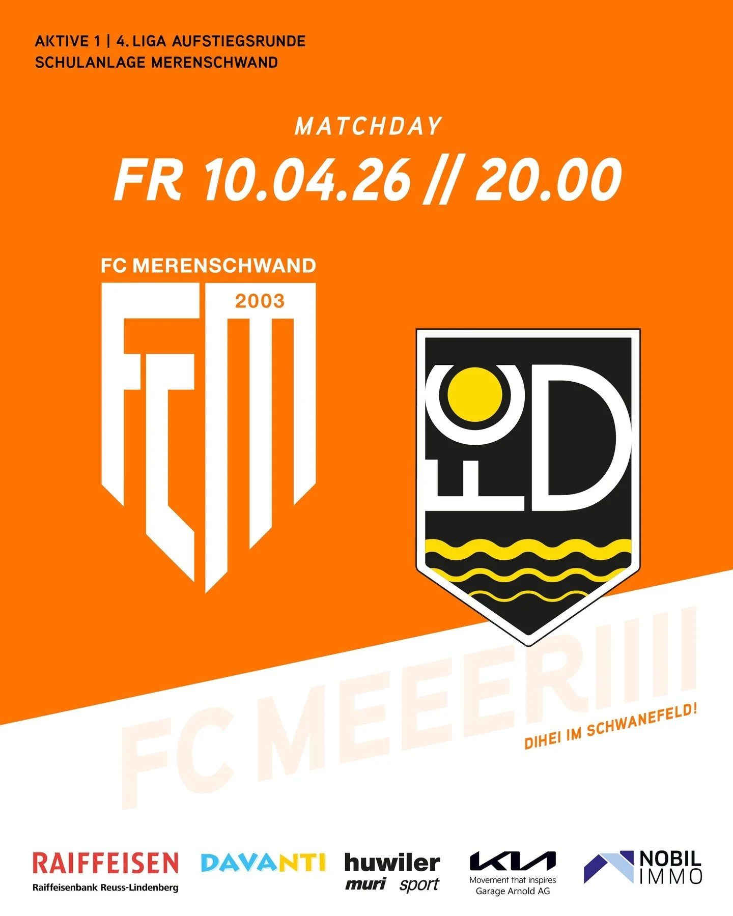 HEIMSPIEL🔥 Heute Abend trifft unsere 1. Mannschaft zuhause auf den FC D&ouml;ttingen, Spielbeginn ist um 20 Uhr. Nach dem missgl&uuml;ckten Saisonstart ausw&auml;rts in Brugg solllen heute die ersten Punkte in der Aufstiegsrunde her. Hopp FC Meri! ?