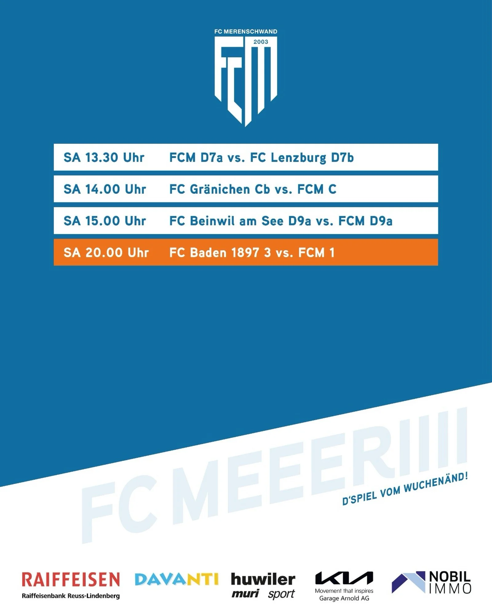 d&lsquo;Spiel vom Wuchen&auml;nd🔥
F&uuml;r die D7a-Junioren steht um 13.30 Uhr ein Heimspiel an, w&auml;hrend die D9- und C-Junioren ihre Meisterschaftsspiele dieses Wochenende ausw&auml;rts austragen. 

Unser Eis ist ebenfalls ausw&auml;rts im Eins