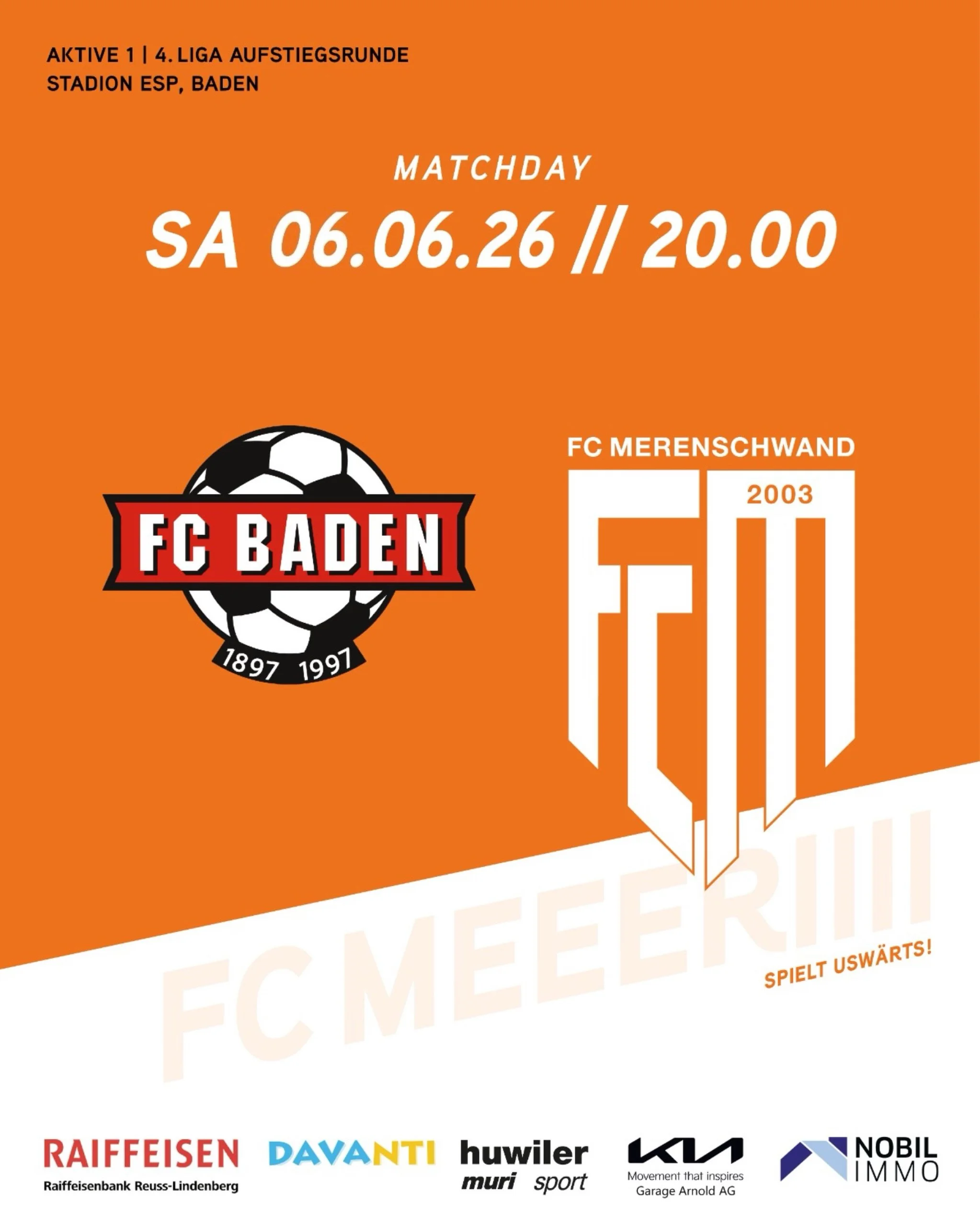 MATCHDAY🔥
Unsere 1. Mannschaft trifft heute Abend ausw&auml;rts auf den FC Baden 3, Spielbeginn im Stadion Esp ist um 20 Uhr. Es ist das Duell des 2. und 3. Platzierten, beide Teams k&ouml;nnen den Aufstieg in die 3. Liga noch aus eigener Kraft m&ou