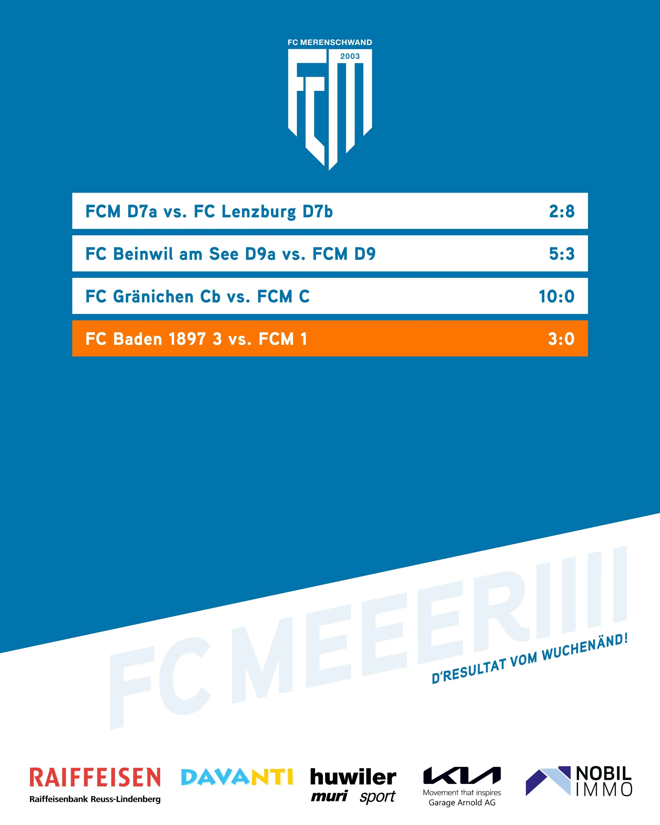 d&lsquo;Resultat vom Wuchen&auml;nd 🧡🤍
F&uuml;r s&auml;mtliche Teams gab es am Wochenende leider keine Siege zu feiern, sowohl die Juniorenteams wie auch die 1. Mannschaft verlieren Ihre Meisterschaftsspiele. 

Die letzten Spiele stehen nun in den 
