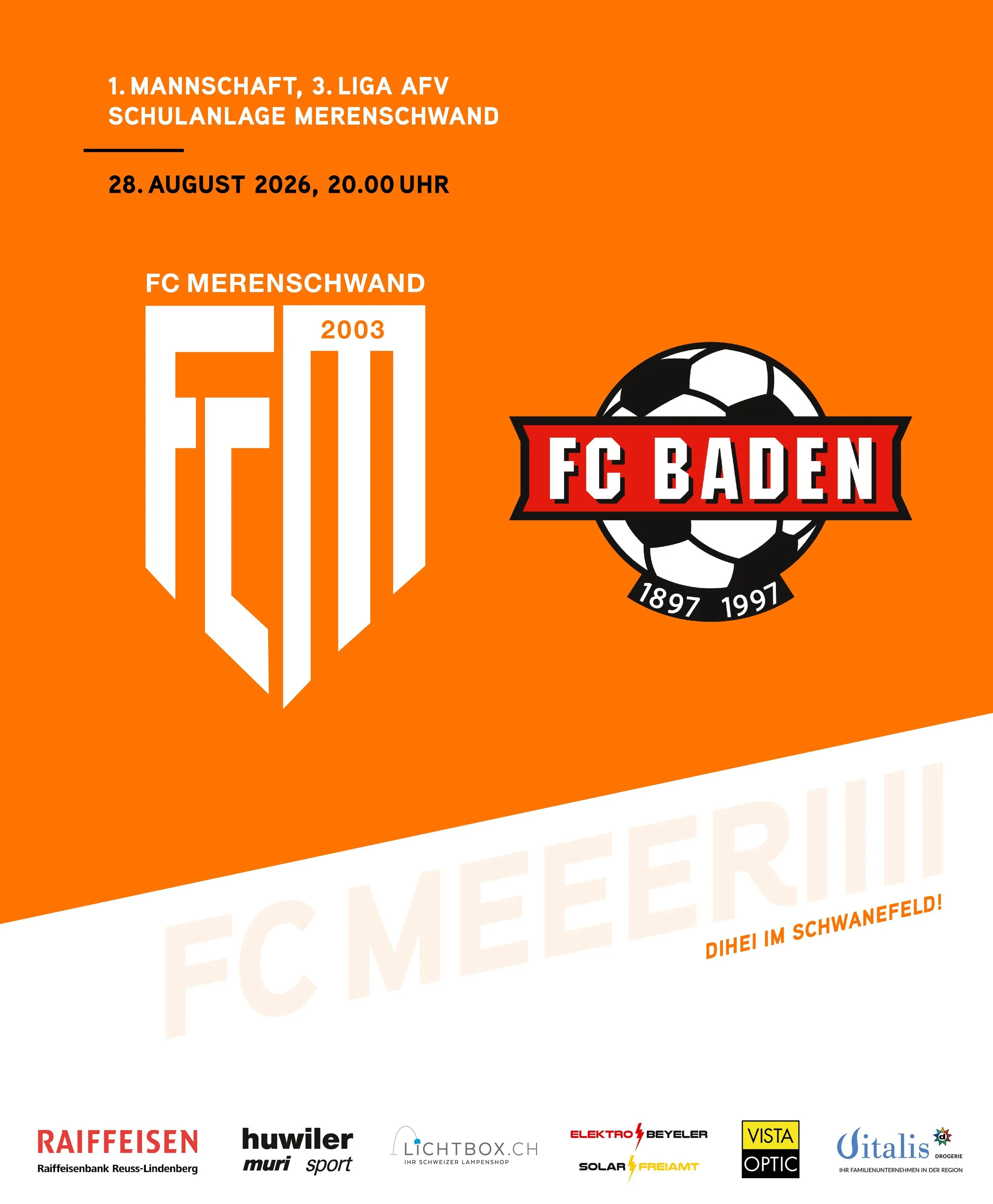 MATCHDAY🔥
Unsere erste Mannschaft trifft heute Abend zuhause auf den FC Baden 1897 3. 
Es ist das Duell der beiden 3. Liga-Aufsteiger, das letzte Aufeinandertreffen konnte damals der FC Baden f&uuml;r sich entschieden, gelingt heute Abend die Revanc