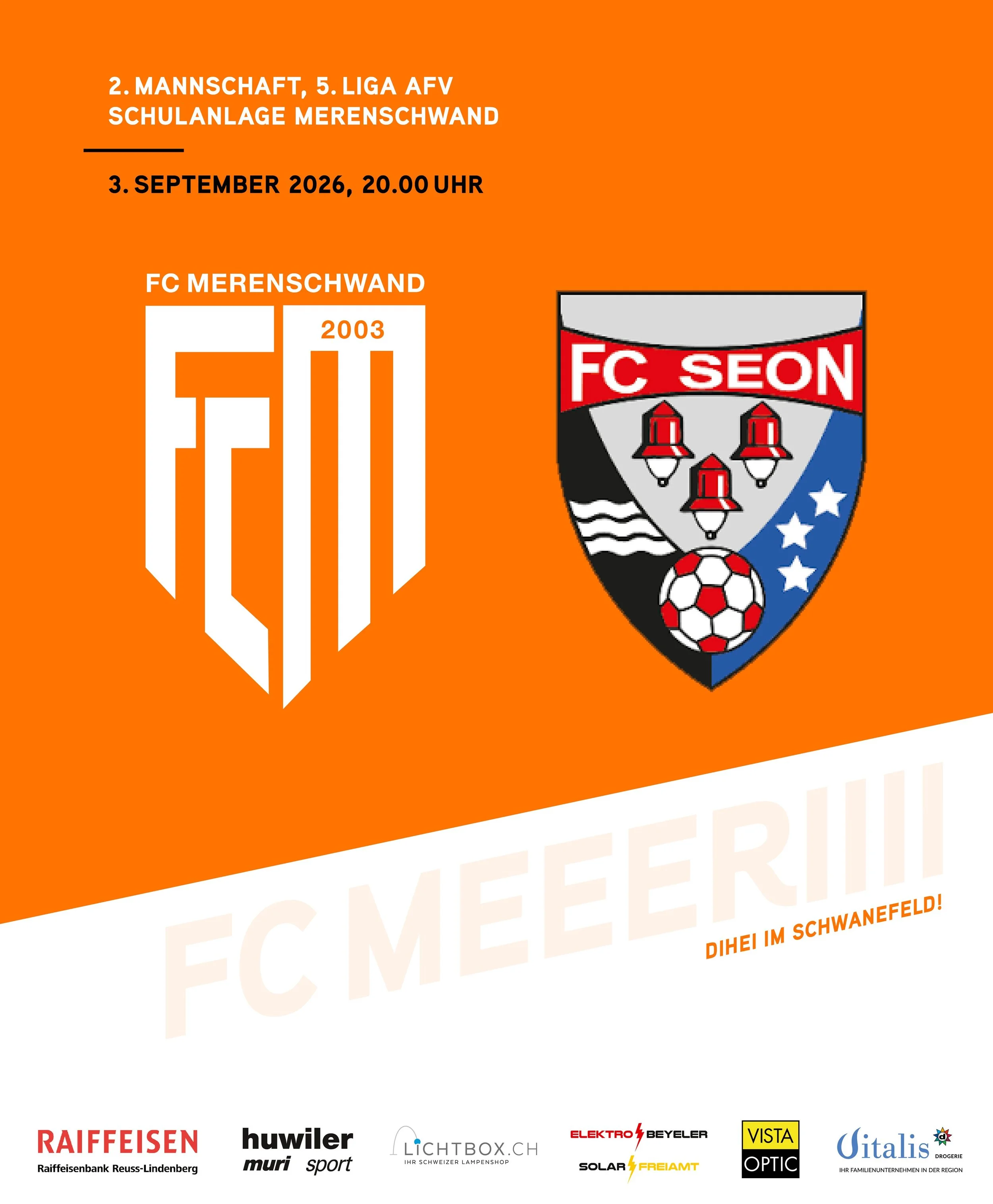 MATCHDAY🔥
Heimspiel f&uuml;r die zweite Mannschaft! Um 20 Uhr trifft unser ZWOI auf den FC Seon 2. Bisher gab es eine Niederlage und ein Unentschieden f&uuml;r das Team rund um das Trainerduo Schegg, heute soll der erste Vollerfolg her!

Wir w&uuml;