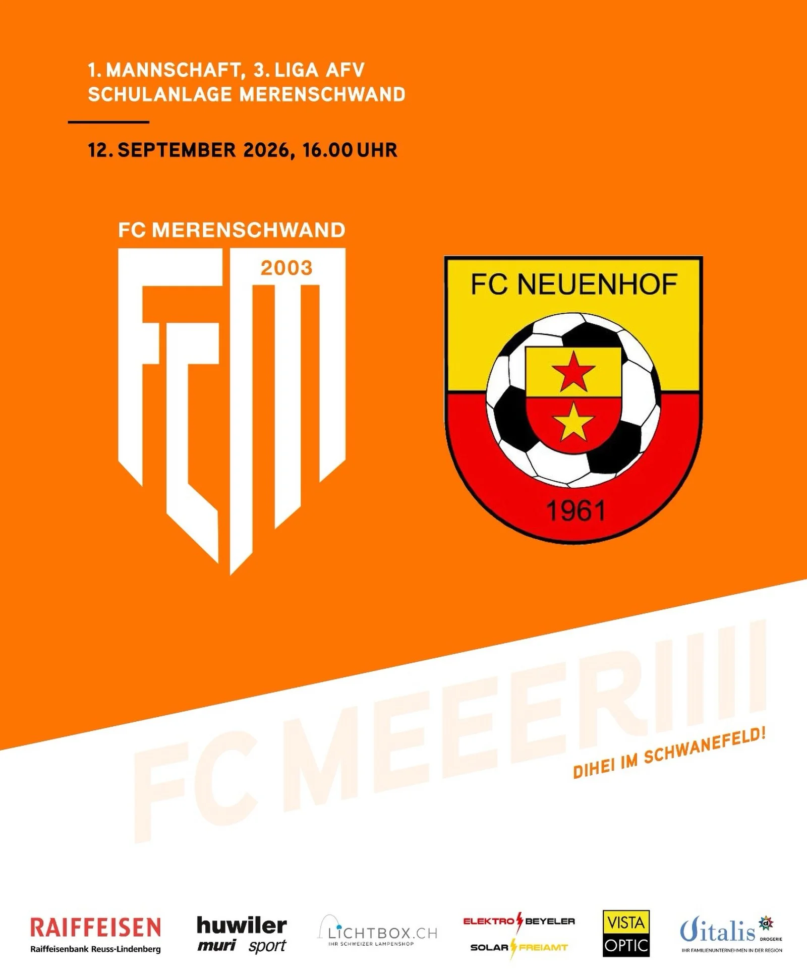 MATCHDAY🔥
Unsere 1. Mannschaft trifft heute Nachmittag auf den FC Neuenhof. Spielbeginn im heimischen Schwanenfeld ist um 16 Uhr.

Die 1. Mannschaft zeigte zuletzt ansprechende Leistungen, konnte sich letztlich aber nicht belohnen. Heute soll sich d