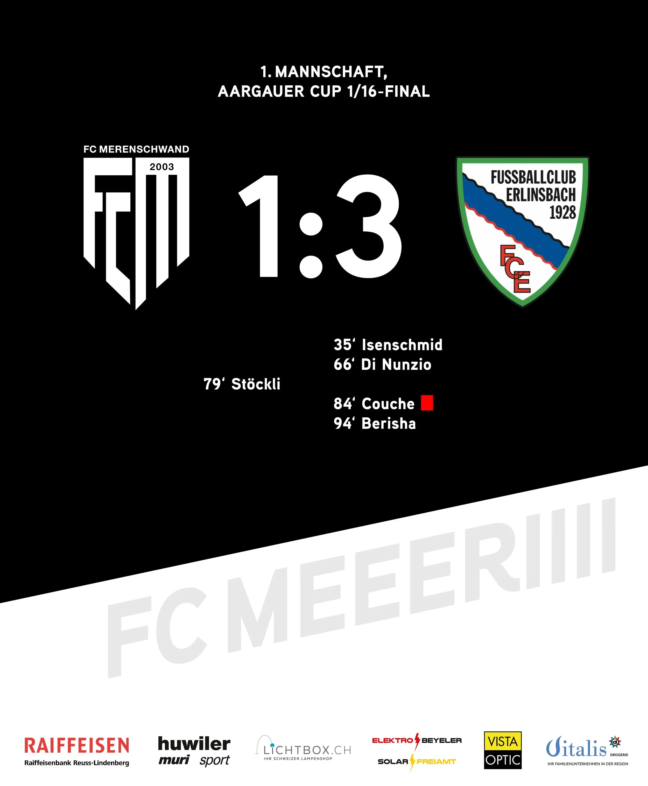 Cup-Out im Schwanenfeld
Die 1. Mannschaft scheidet im Sechzehntelfinale des Aargauer Cups gegen den FC Erlinsbach aus. Die G&auml;ste aus der 2. Liga waren &uuml;ber 90 Minuten klar das bessere Team, und setzen sich am Schluss verdient mit 1:3 durch.