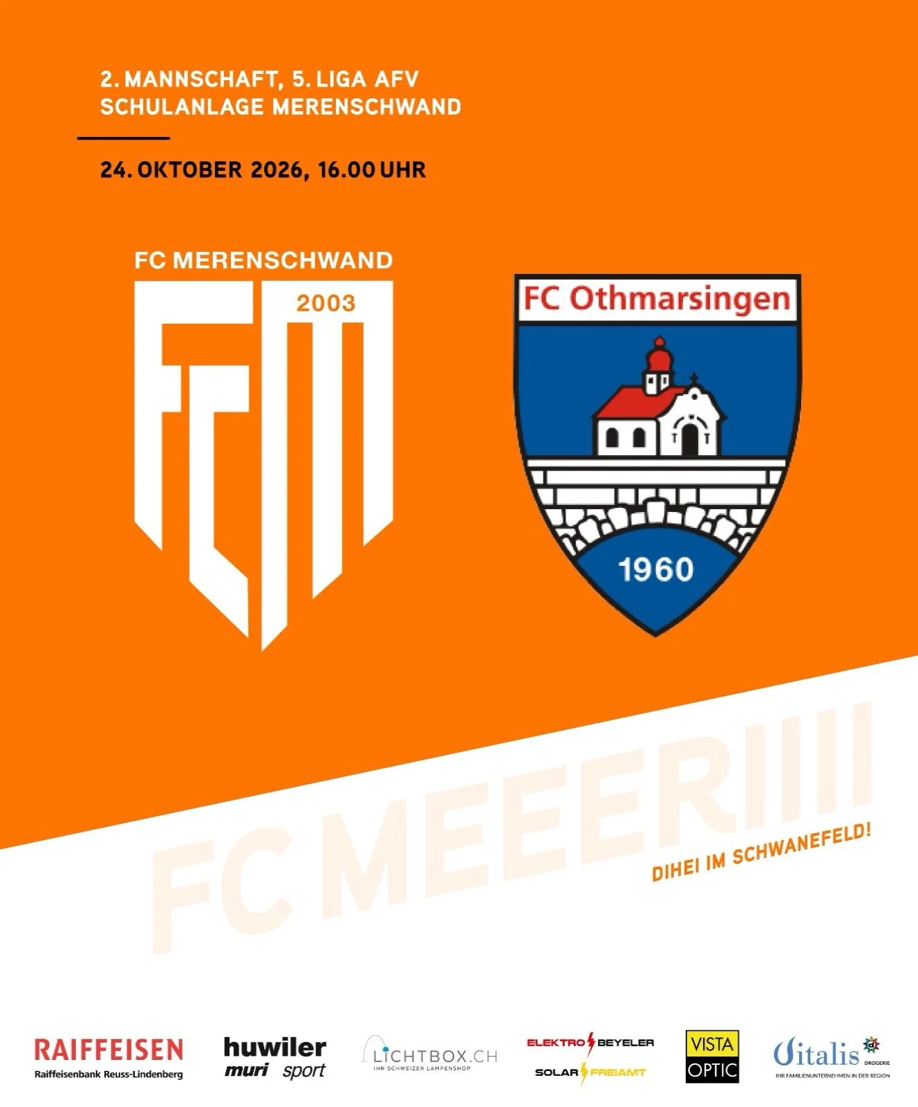 MATCHDAY🔥
Heute Nachmittag trifft unser ZWOI zuhause auf den Othmarsingen 2, das Spiel wird um 16 Uhr angepfiffen. Es ist das letzte Meisterschaftsspiel f&uuml;r unsere 2. Mannschaft, zum Abschluss soll nochmals ein Sieg her.

Wir w&uuml;nschen viel