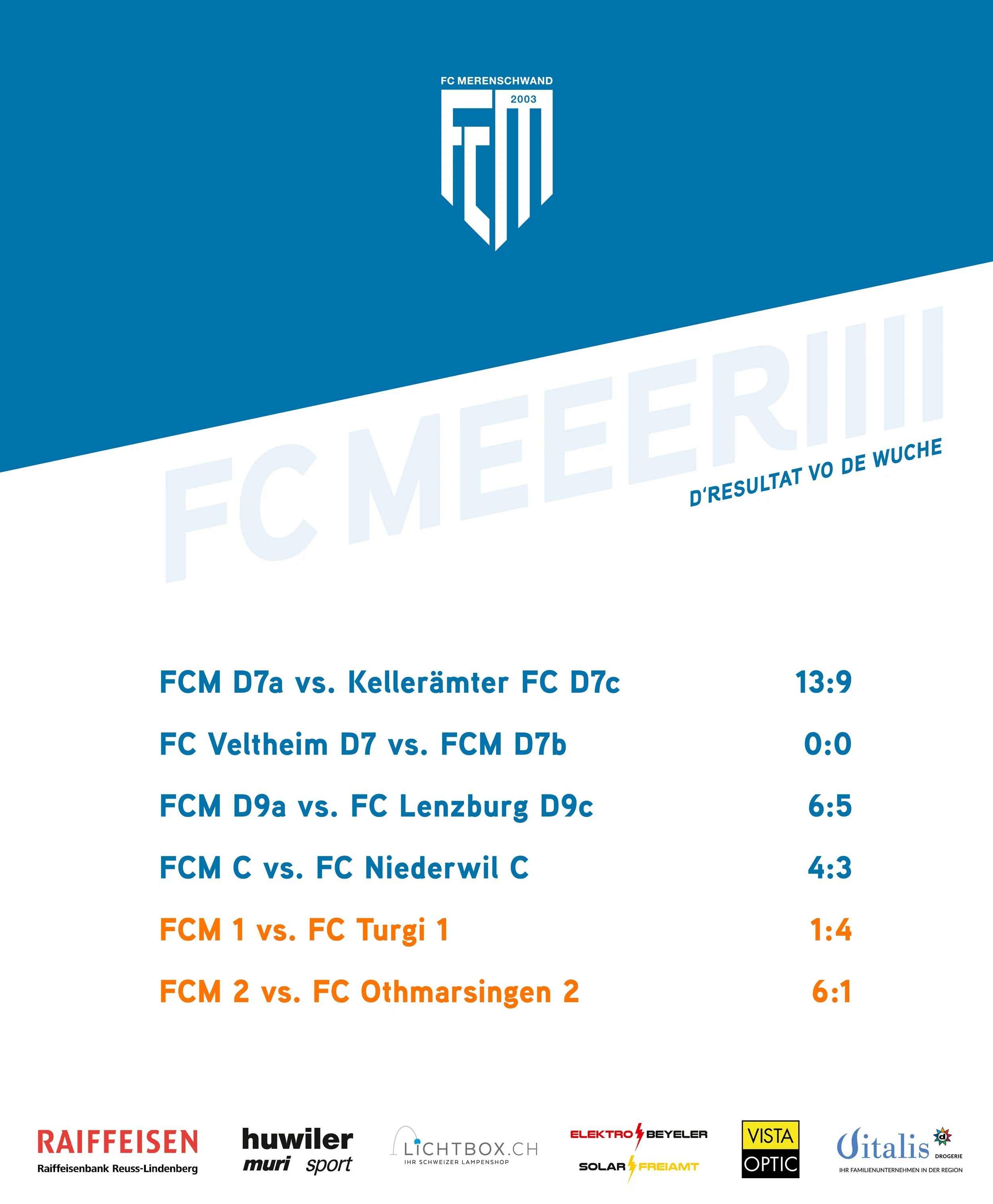 d'Resultat vo de Wuche🔥
In den vergangenen Tagen standen die letzten Meisterschaftsspiele unserer Junioren- und Aktivteams auf dem Programm. Dabei konnten fast alle Mannschaften die Saison erfolgreich abschliessen und sich mit einem Unentschieden (D