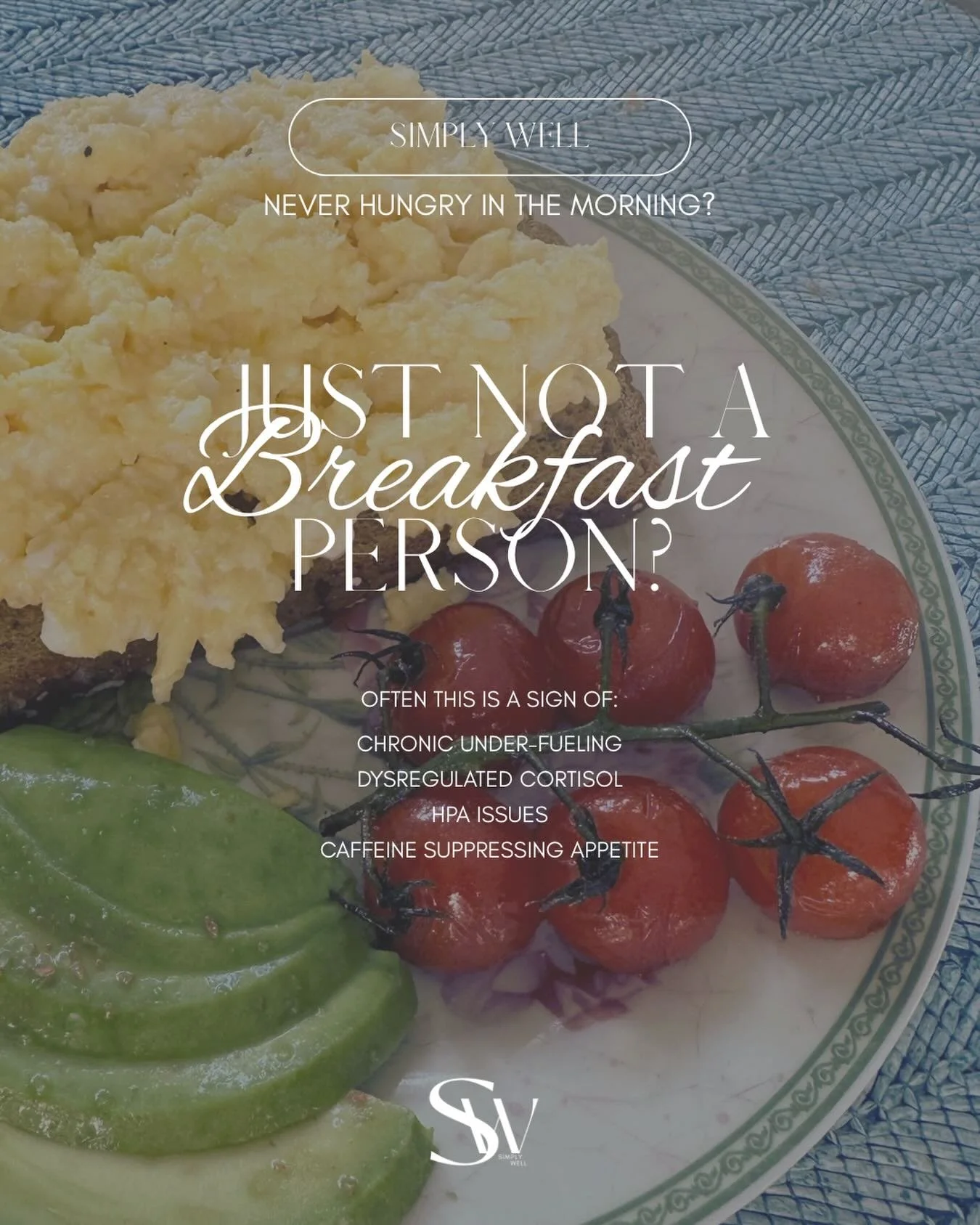 Never hungry in the morning&hellip;
Not a &ldquo;breakfast person&rdquo;?

Sometimes that&rsquo;s just preference, but a lot of the time it&rsquo;s actually a signal.

Common root drivers I see:
chronic under fueling
a stress response that&rsquo;s ru