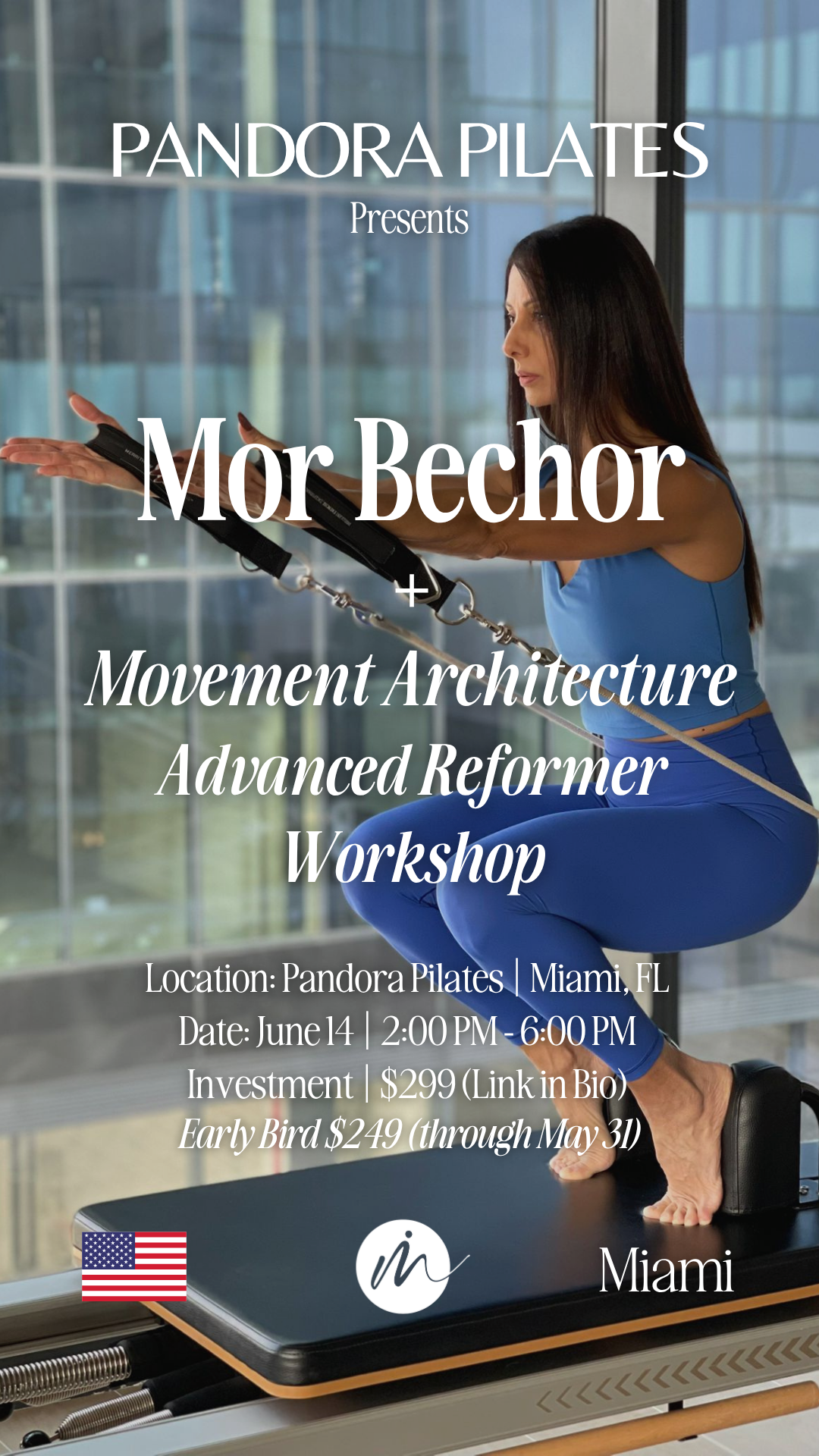 Movement Architecture Workshop with Mor Bechor at Pandora Pilates, Coral Gables — advanced Pilates continuing education for teachers and practitioners, June 14, Miami.