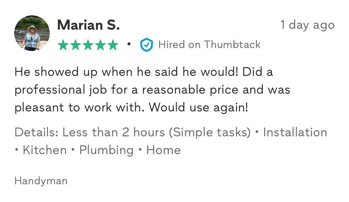 Aww, thanks, Marian! What a pleasure to work with you and install your new disposal. 
#handyman #mtpleasantsc #charlestonsc