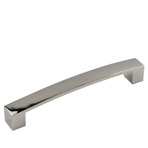 Sleek stainless steel cabinet handle with a curved design