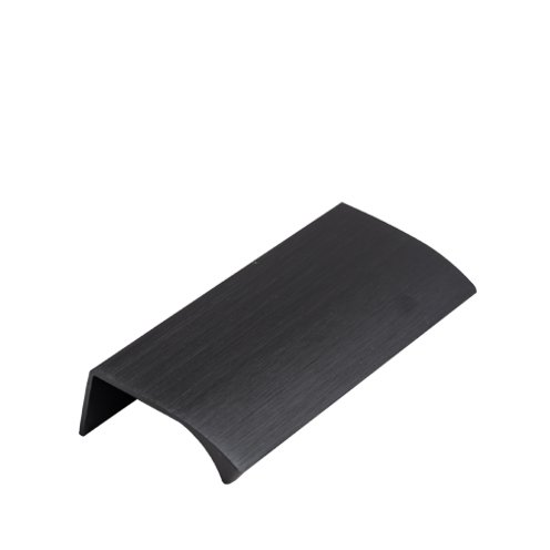Black L-shaped metal bracket on white background