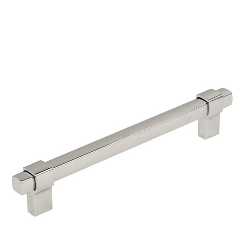 Modern metallic drawer handle with square ends on a white background.