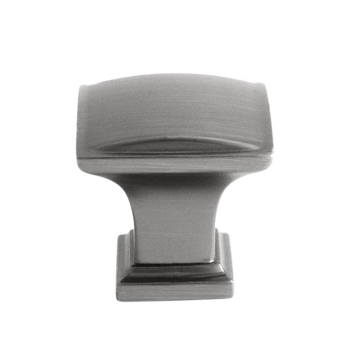 Brushed nickel cabinet knob on white background