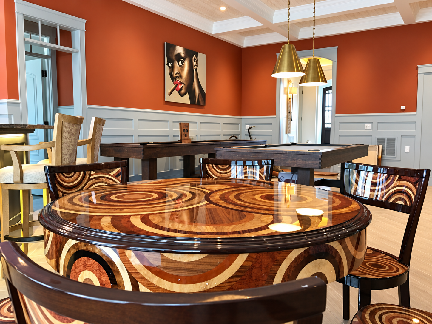 Game room with game tables and pendant lights, Stone Harbor NJ