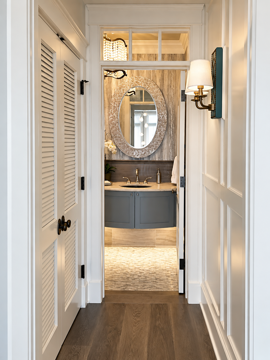 Powder room entry with louvered doors, Stone Harbor NJ