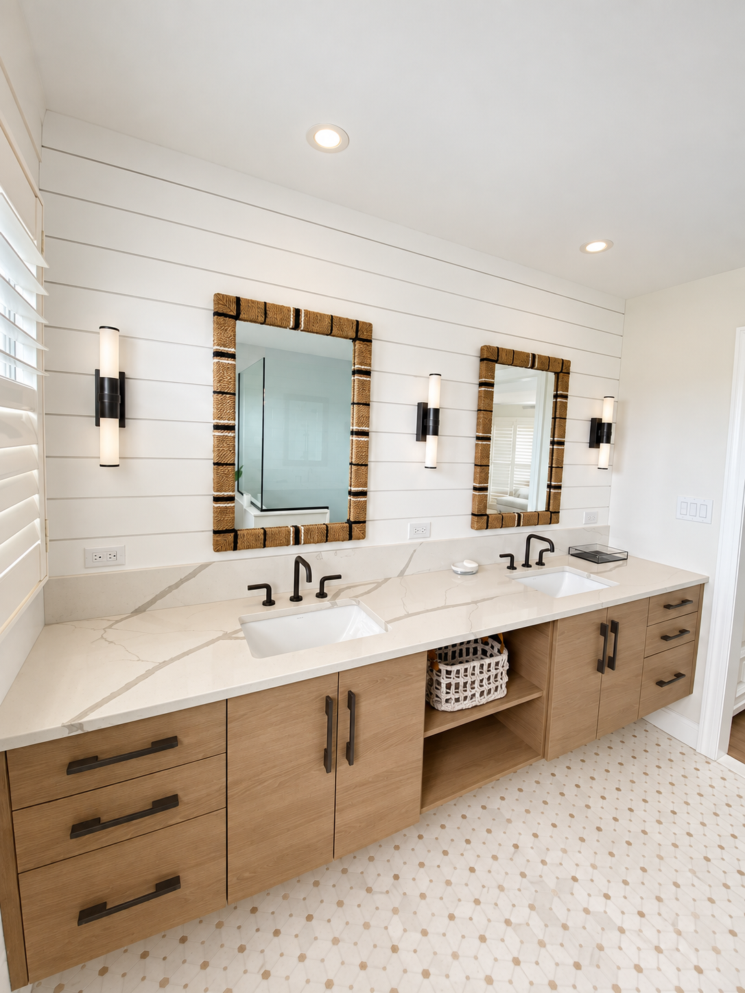 Double-vanity bathroom in a coastal home, Avalon NJ