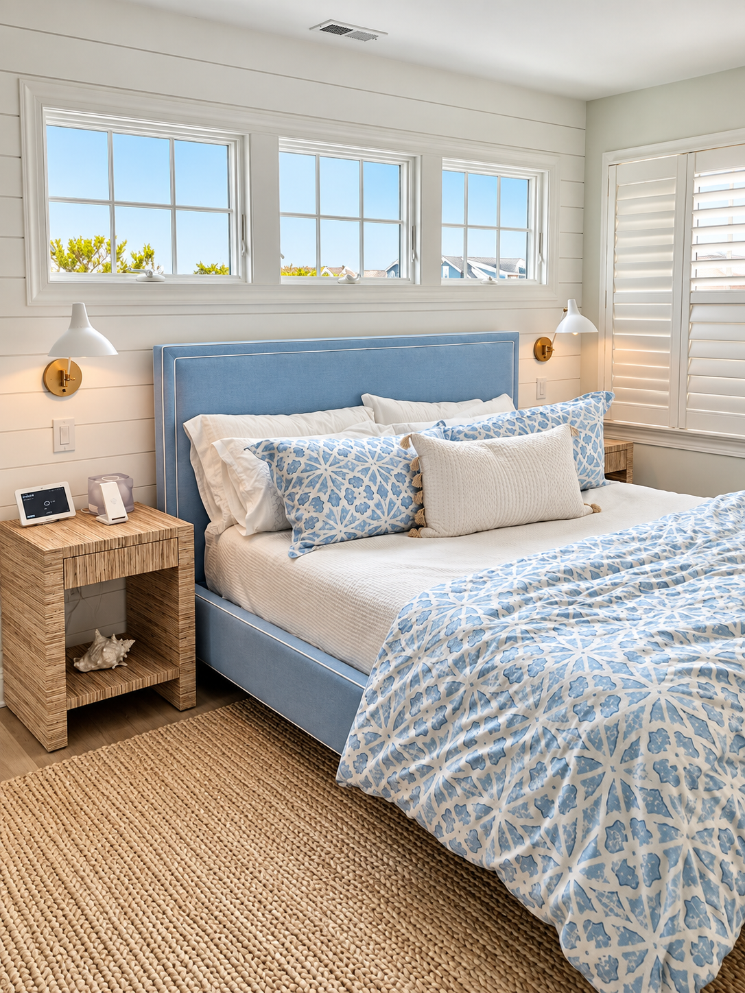 Primary bedroom detail in a coastal home, Avalon NJ