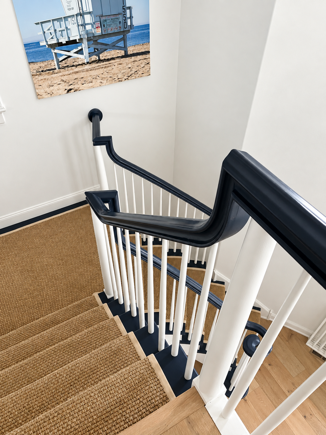 Custom staircase detail in a coastal home renovation, Avalon NJ