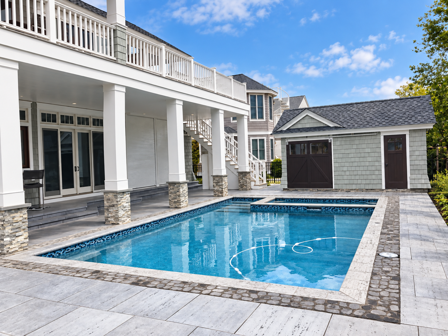 Pool and paver patio with pool house garage, Stone Harbor NJ