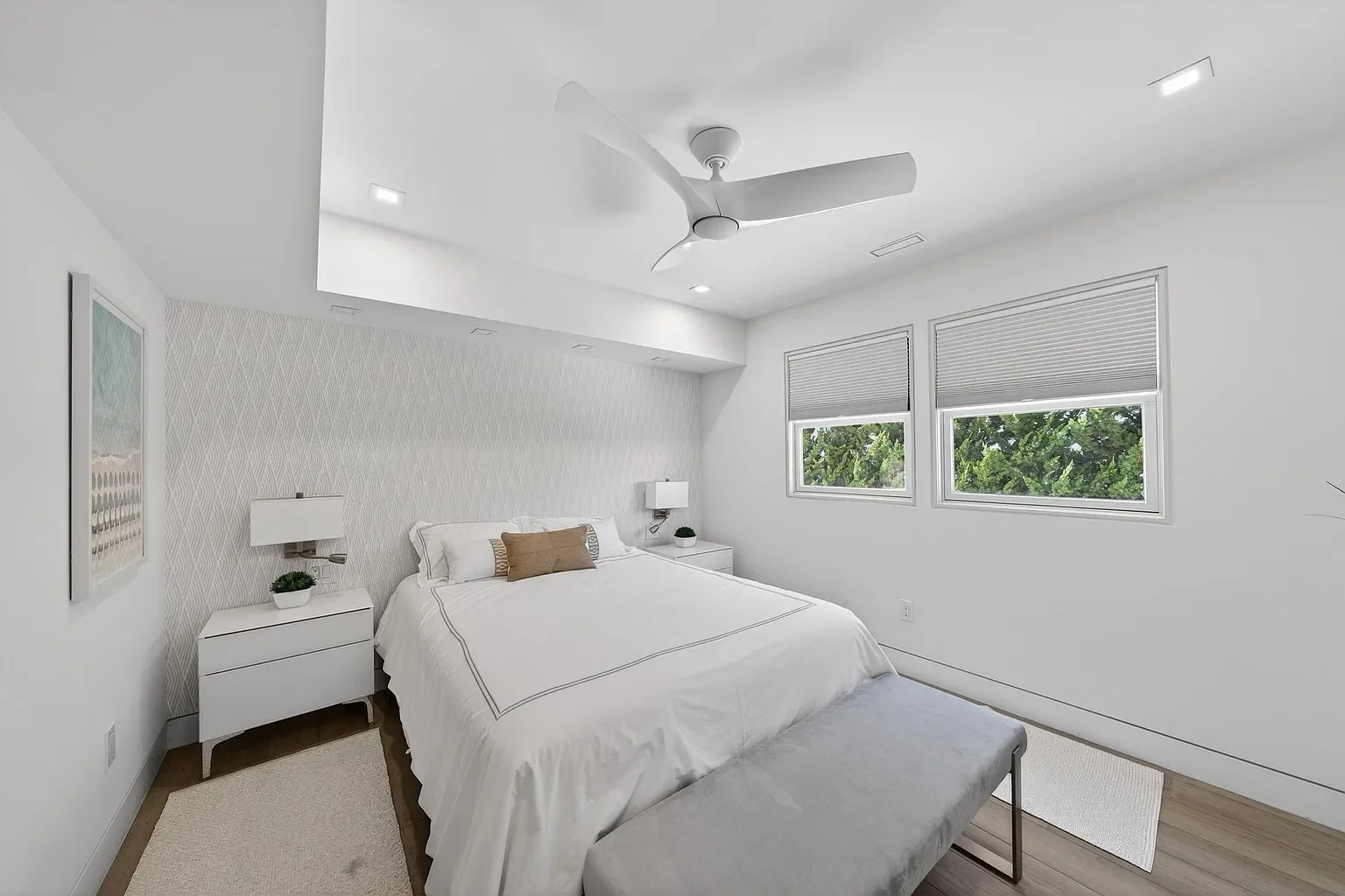 Renovated bedroom with a ceiling fan and new flooring, 107 116th St, Stone Harbor, NJ