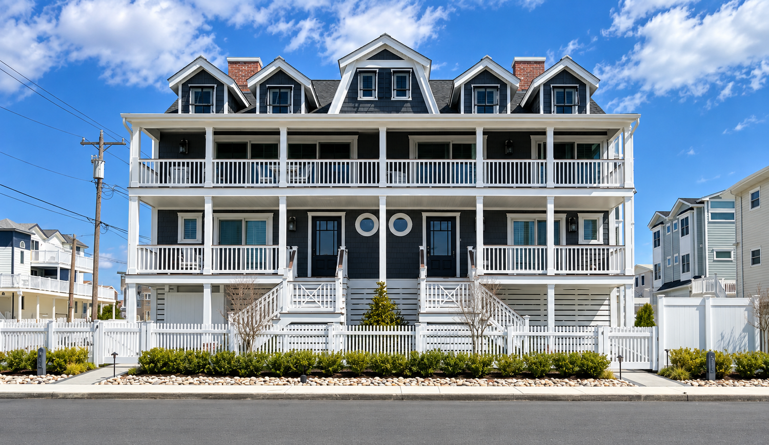 Renovated duplex with new shingle siding and double porches, Sea Isle City NJ