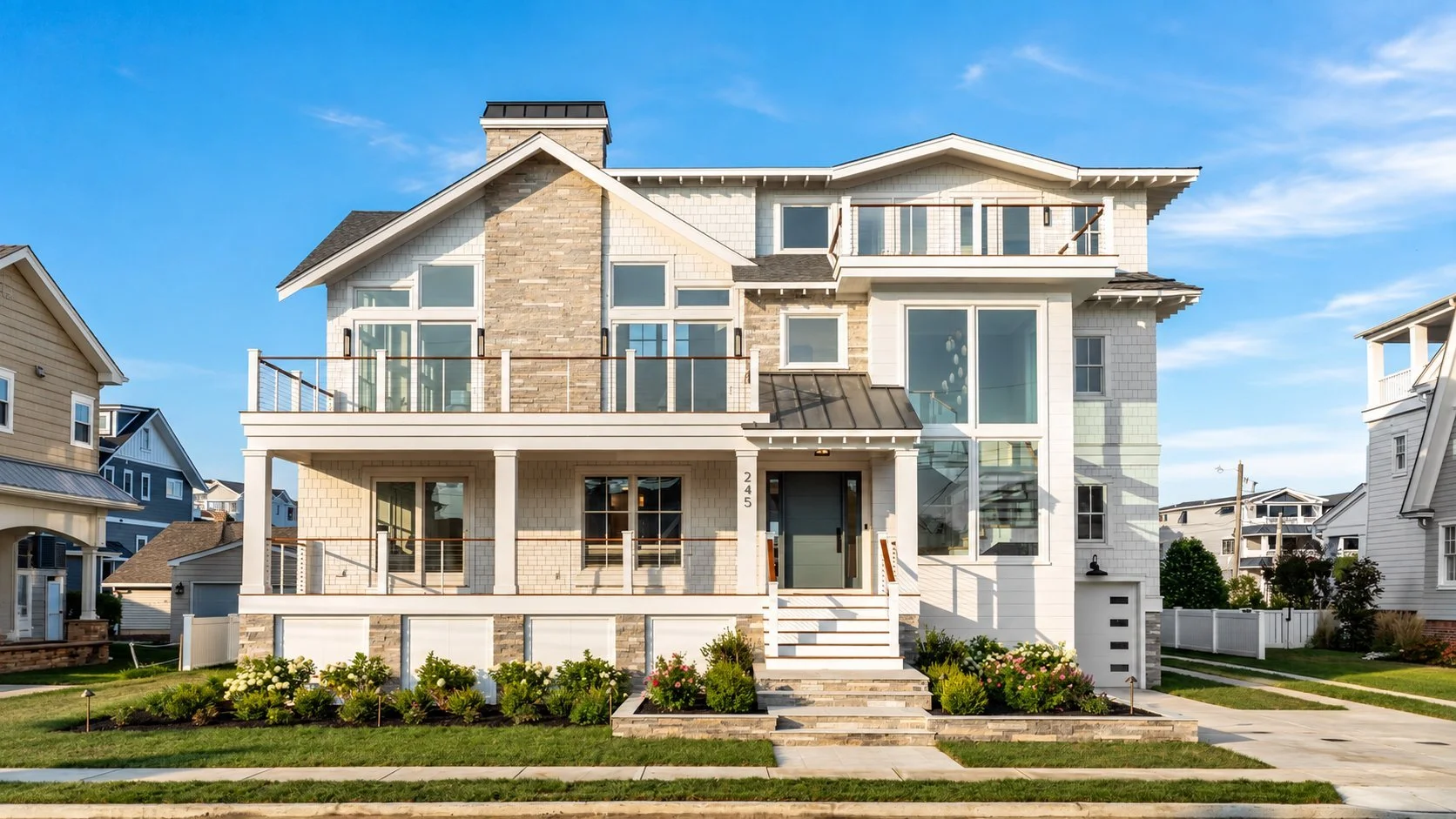 Luxury custom shingle-style home built by Coastal Modern Construction on 57th Street in Avalon, NJ