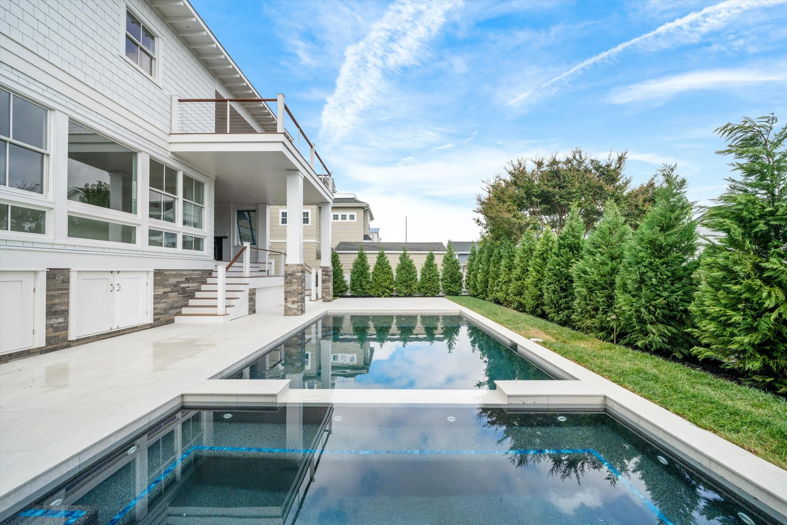 Long view of the gunite pool and spillover spa, 245 57th St, Avalon, NJ