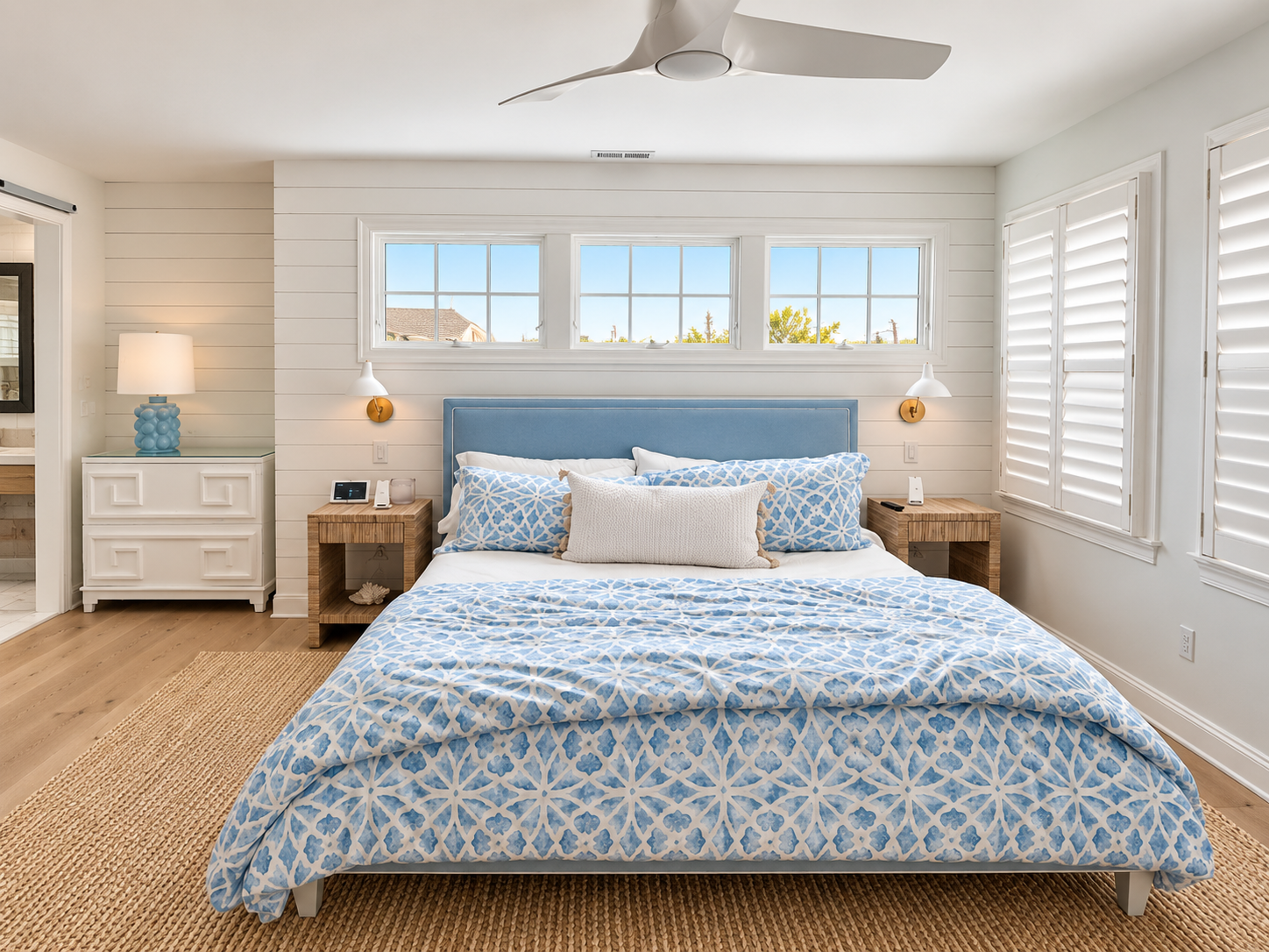 Wide view of a coastal primary bedroom, Avalon NJ