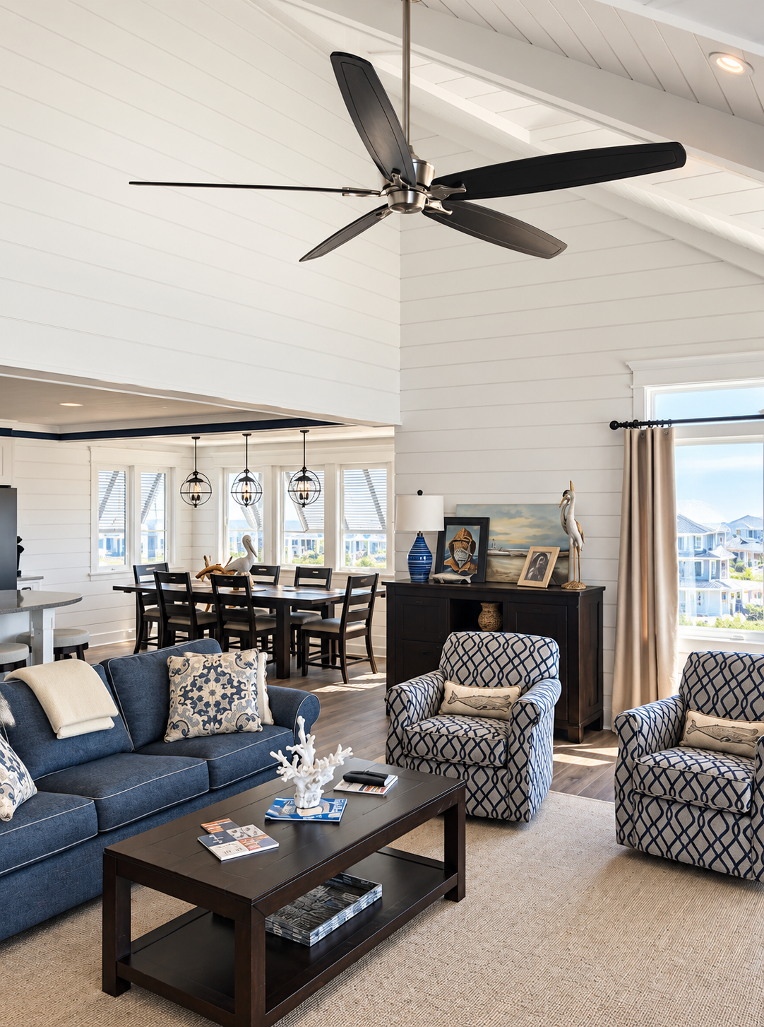 Vaulted living room and dining area in the renovated Sea Isle City duplex