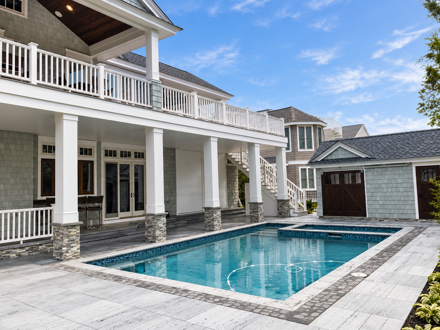Backyard pool with covered porch and pool house, Stone Harbor NJ