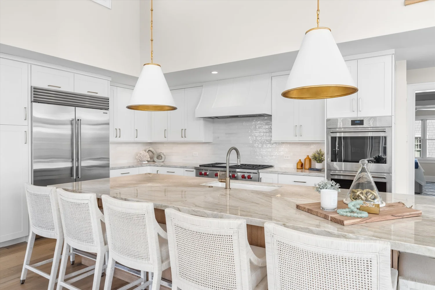 Chef's kitchen with Wolf and Sub-Zero appliances and white cabinetry, 245 57th St, Avalon, NJ