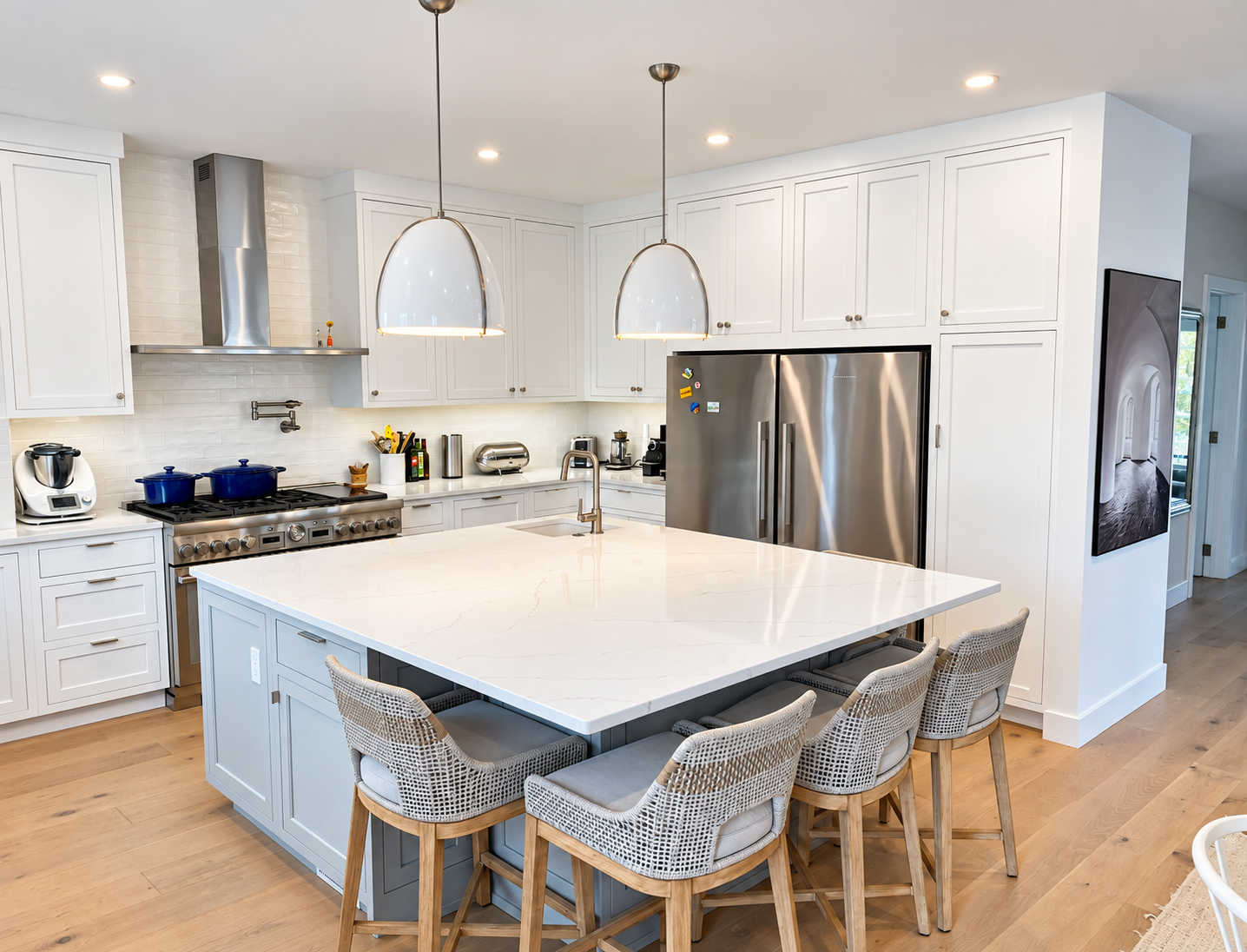 New white kitchen with a large island and pendant lights, 251 Crescent Rd, Ocean City, NJ