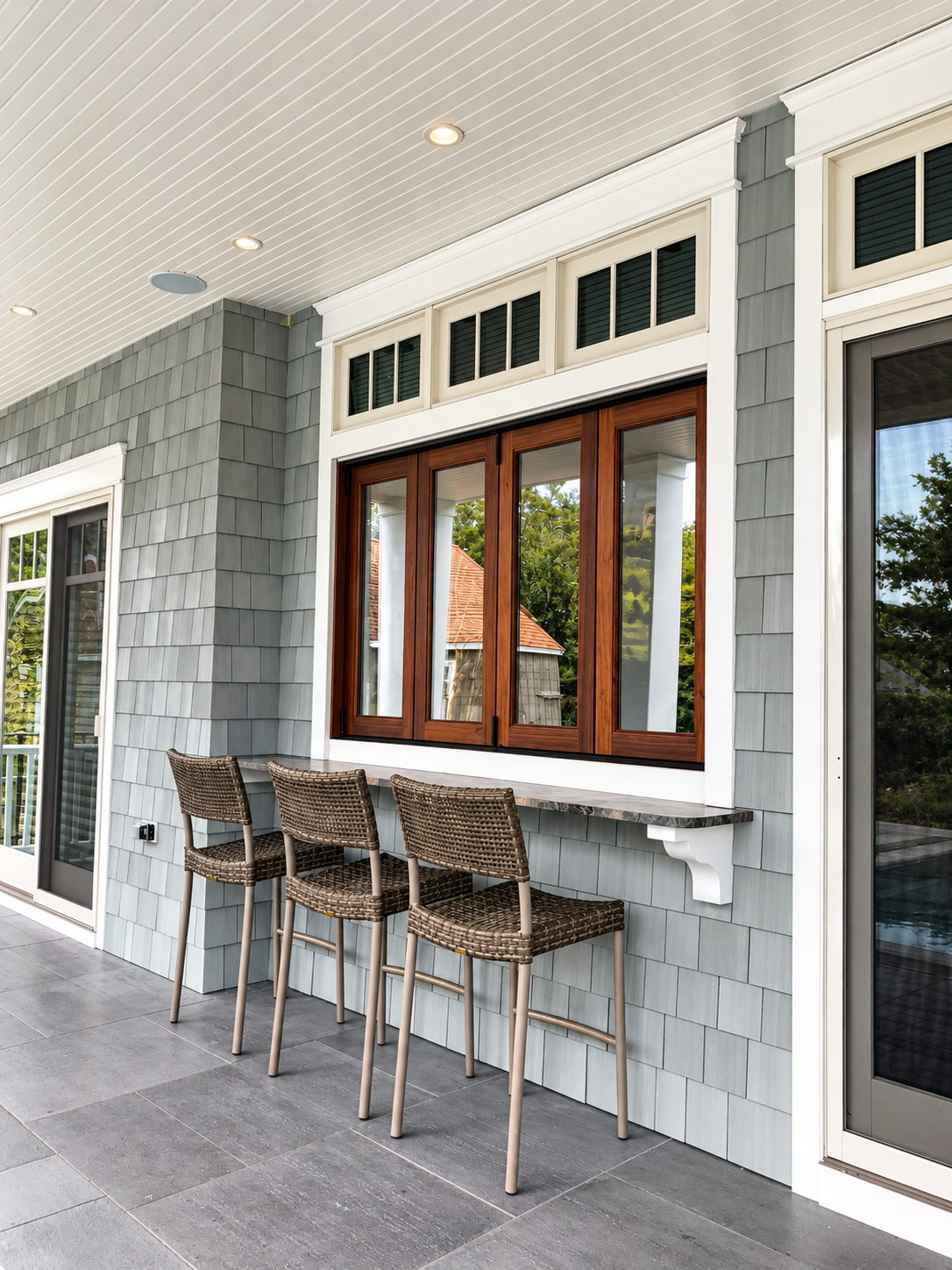 Pass-through windows from the game room with outdoor bar seating, Stone Harbor NJ