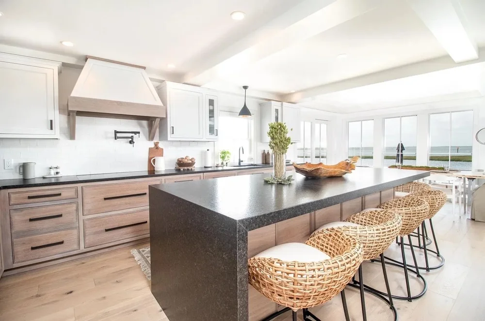After: waterfall-edge kitchen island with bay views, 7708 Sunset, Avalon, NJ