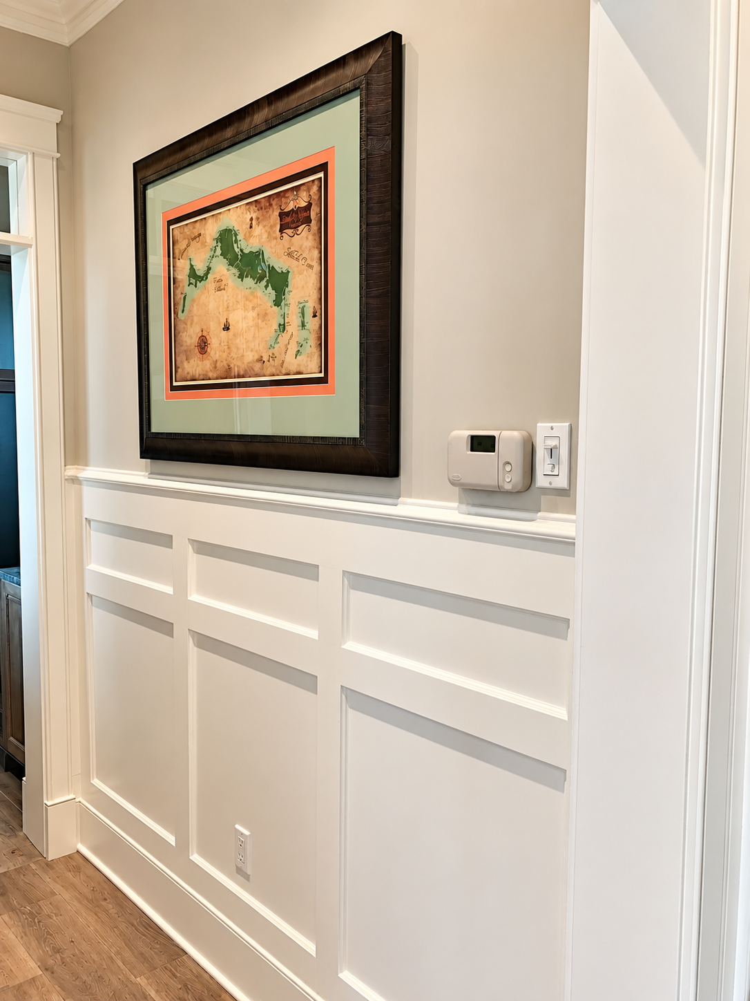 Hallway wainscoting with framed nautical chart, Stone Harbor NJ
