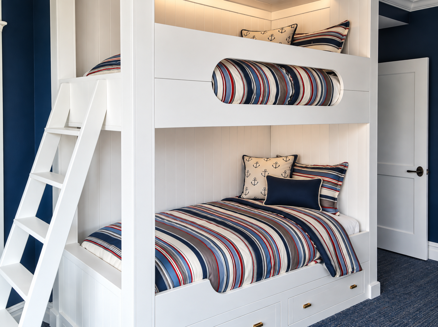 Custom built-in bunks with a ladder and storage drawers, Avalon, NJ custom home