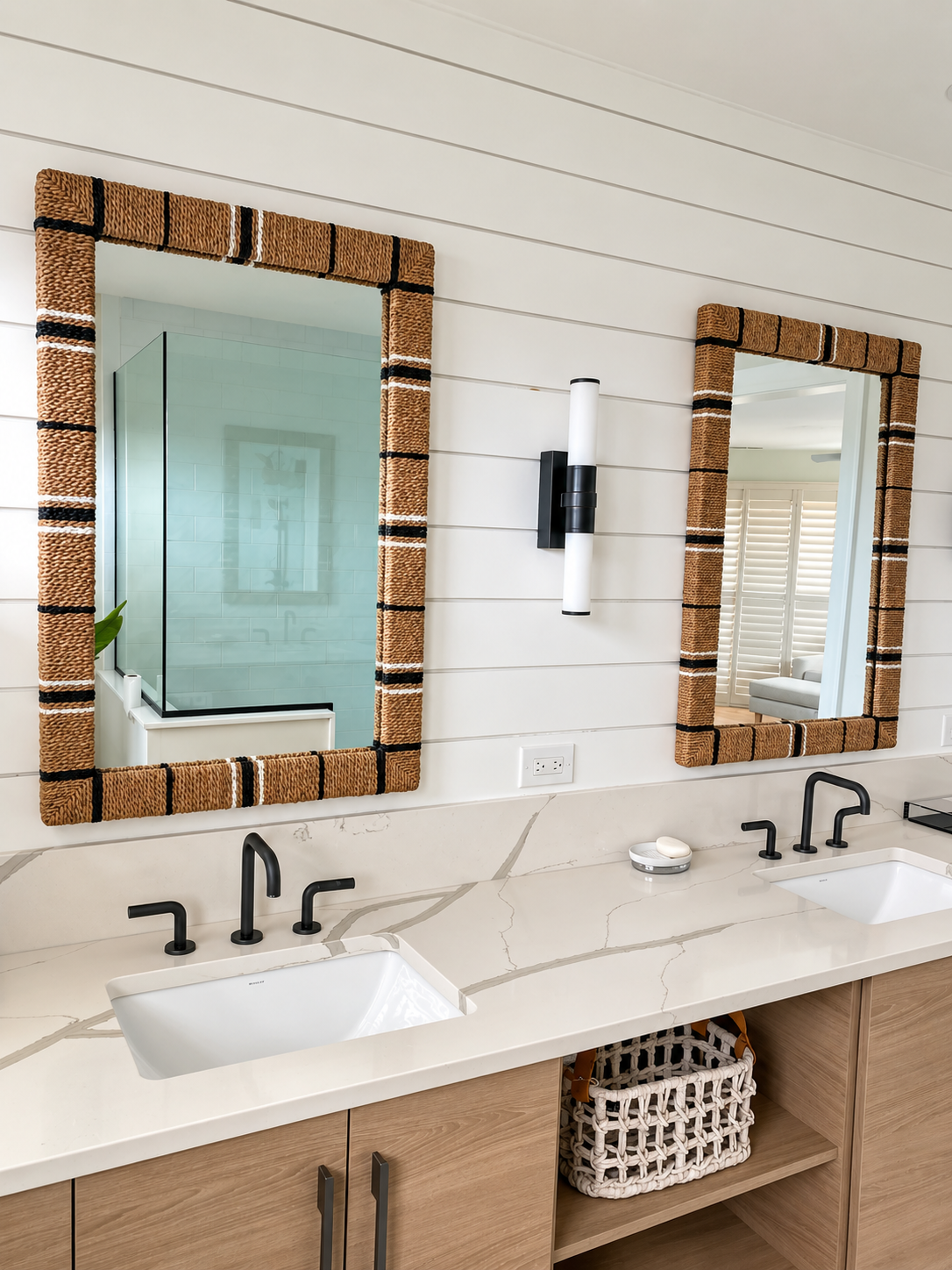 Double vanity detail in a coastal bathroom, Avalon NJ
