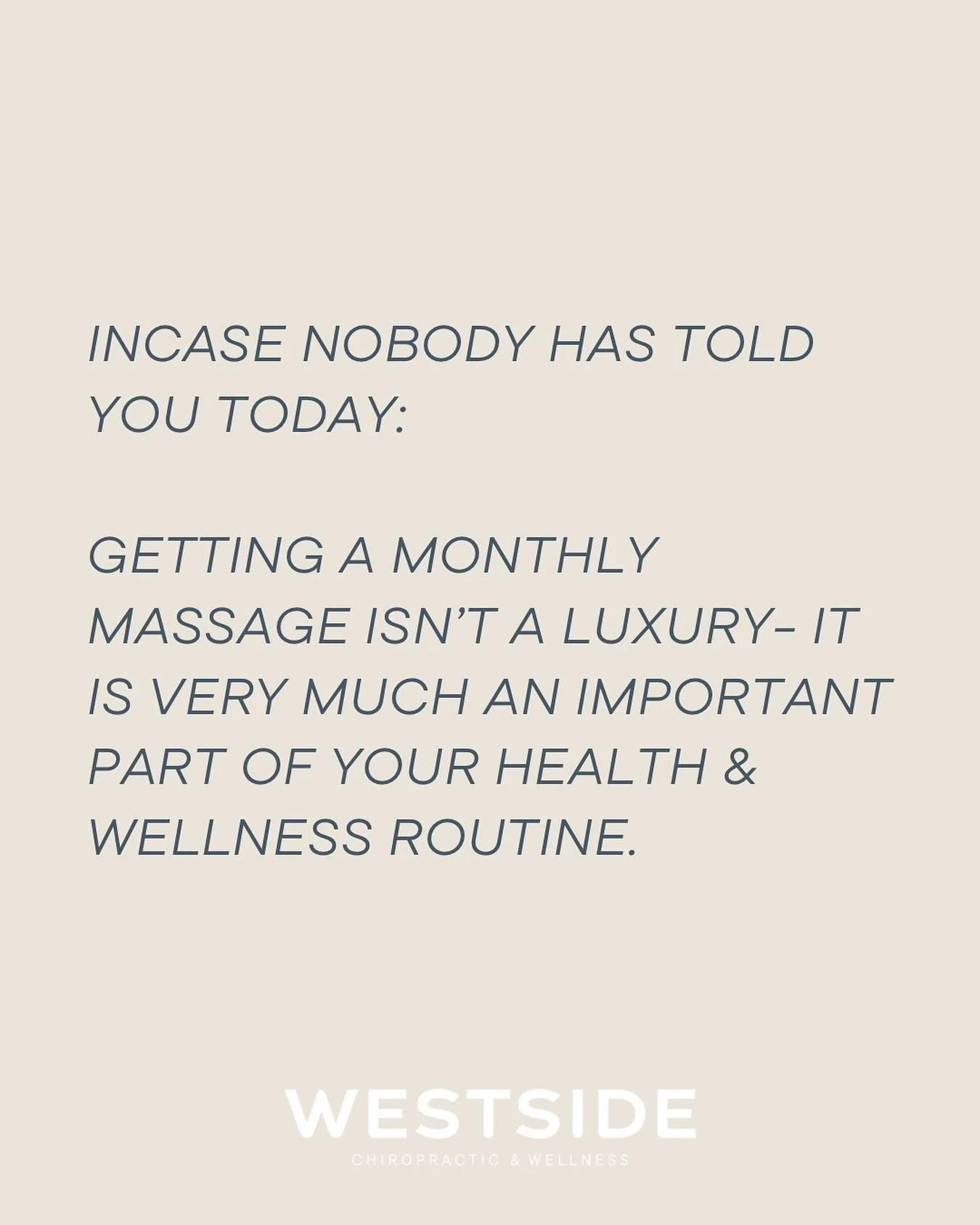 Experience massage therapy, The Westside Way!

✨60 or 90 minutes of hands-on time!
Why should YOU pay for the time it takes to turn over the room?

✨No up-charges for specialty massage or add-ons!
We believe our therapists should treat the client wit