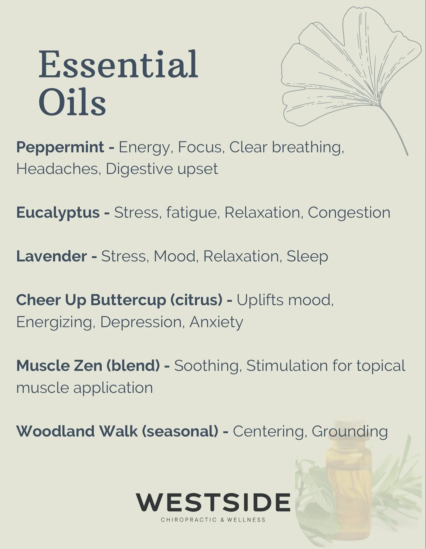 Take your soft tissue session up a notch.

Complementary aromatherapy, always!

Why essential oils?
They help with relaxation, stress relief, centering and so much more&hellip;🌱🪻🌾🫚🌲