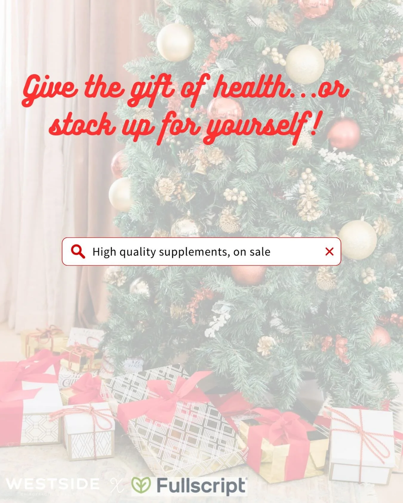 We couldn&rsquo;t keep this deal to ourselves any longer!

Get 25% OFF all supplements from our online supplement store, @fullscript PLUS FREE shipping for any orders $50+ 

Give the gift of health! 
Stock up on your favorite brands for the New Year!