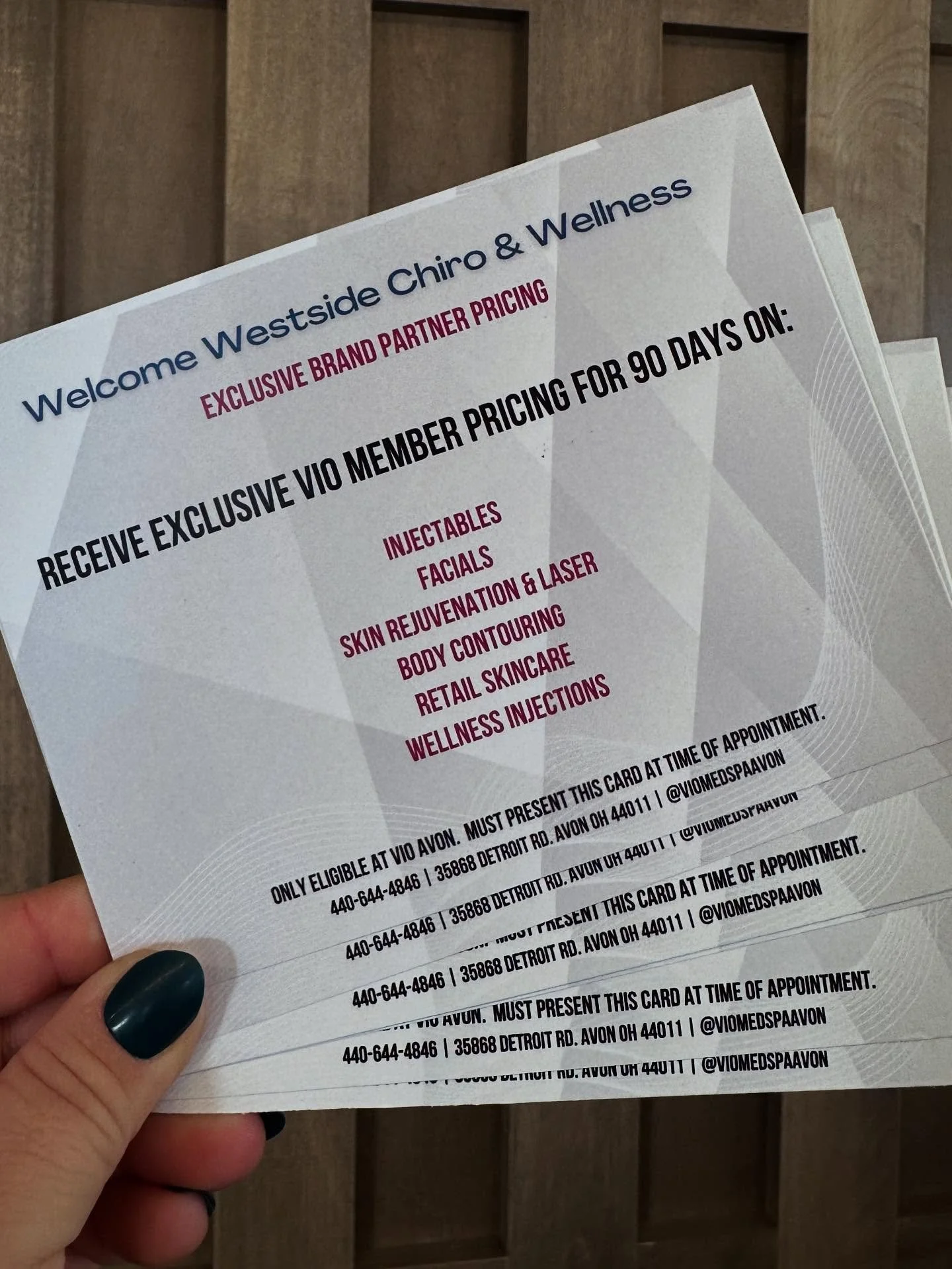 Partnership Alert 🚨

Westside X VIO 

Perks at both places for both clientele!

For Westide Chiropractic &amp; Wellness patients, receive VIO Membership Pricing for 90 days🙌🏽 without the membership commitment! 

This is huge savings on injectables