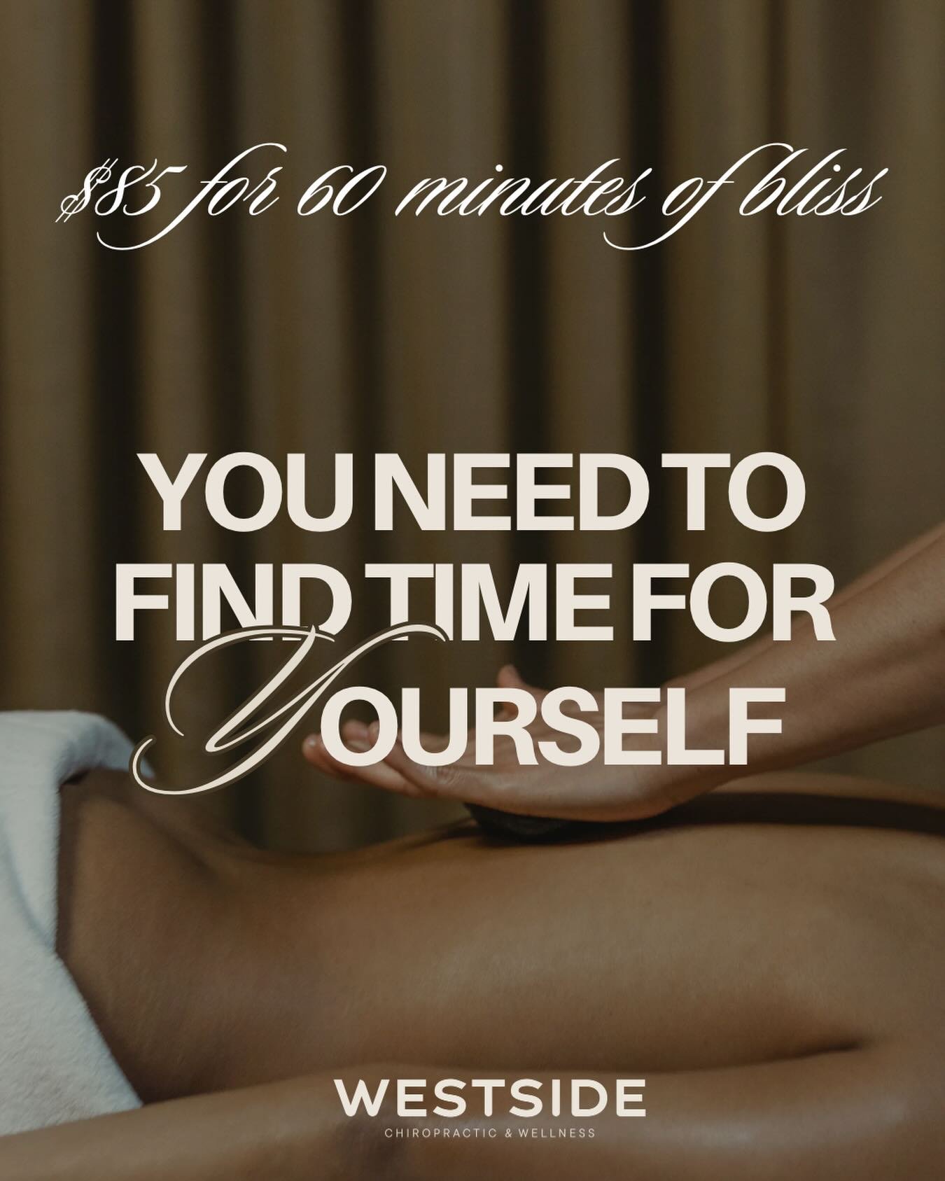 ✨Weekend reminder: You need to find time for yourself!

Book yourself 60 or 90 minutes of bliss and recovery with one of our massage therapists!

New Client 60 minute massage - $85
New Client 90 minute massage - $127

* Signature Custom Massage
* Spo