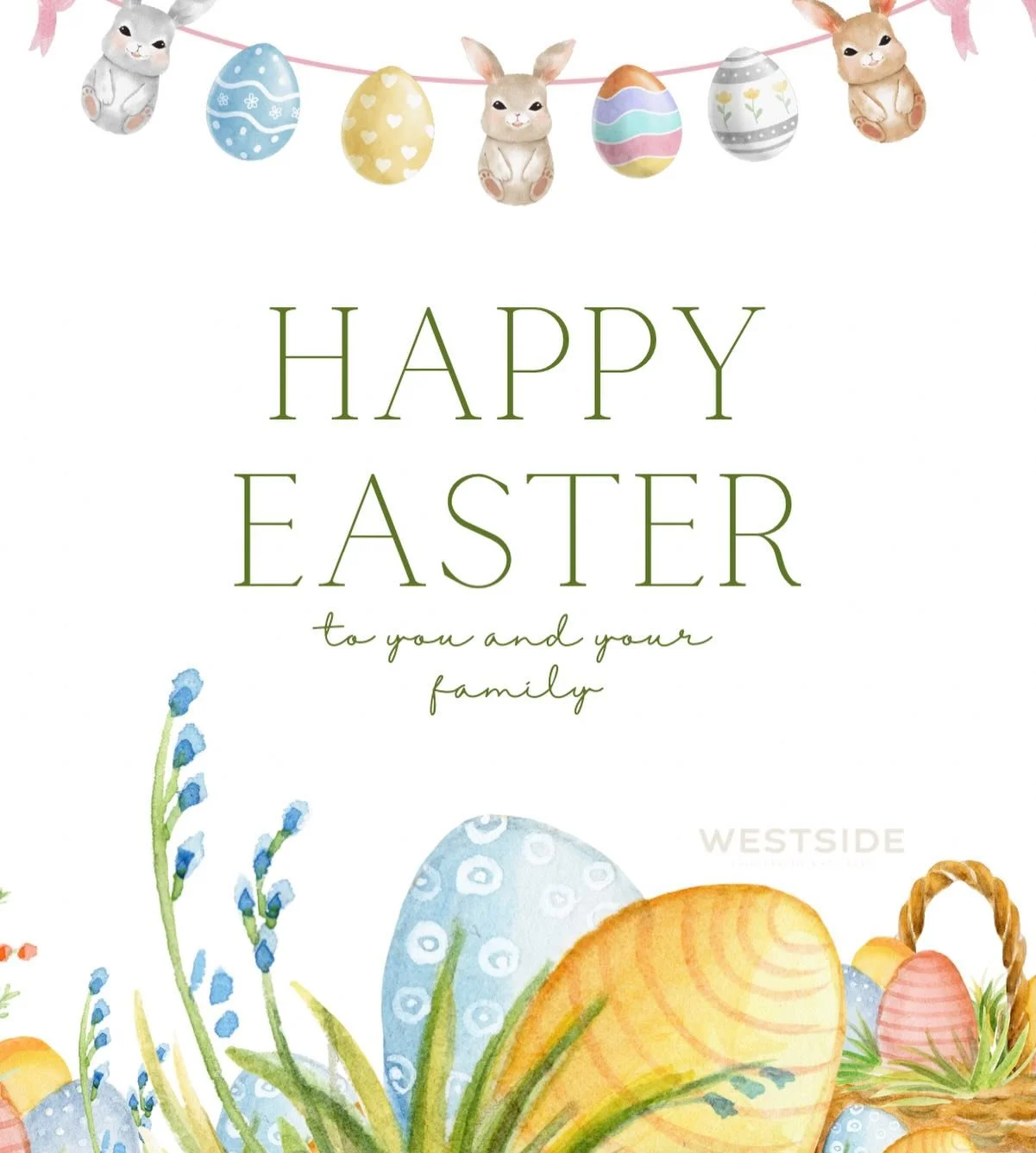 Happy Easter🐰🌷✝️🐣

🤍 Your Westside team!

PS - We are open normal hours this week for chiro + massage and have plenty of availability for both! Get scheduled!