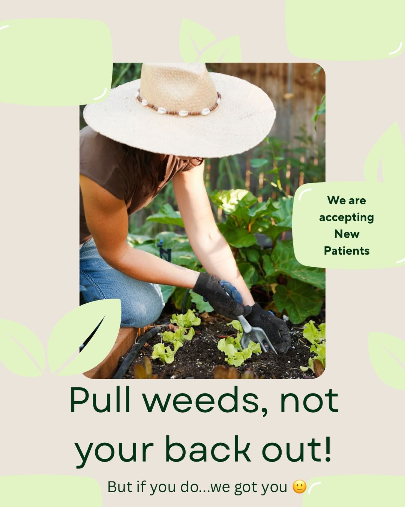 Pull the weeds 🌱 and not your back out!

If you find yourself hurting after a weekend of yardwork, garage cleanout or a pickup softball game, give us a call.

📞 (440)847-8830