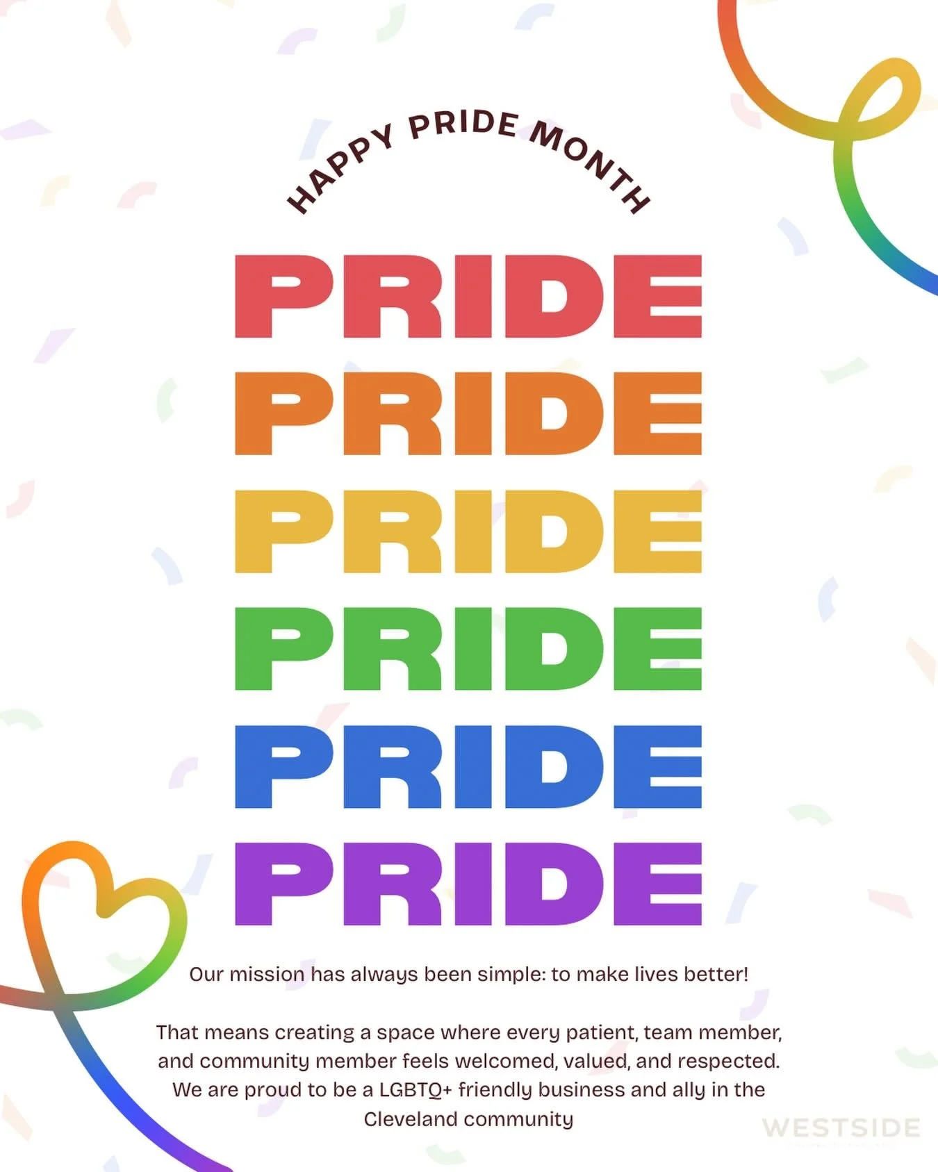Healthcare shouldn't discriminate. 
All are welcome at Westside ❤️🧡💛💚💙💖💜